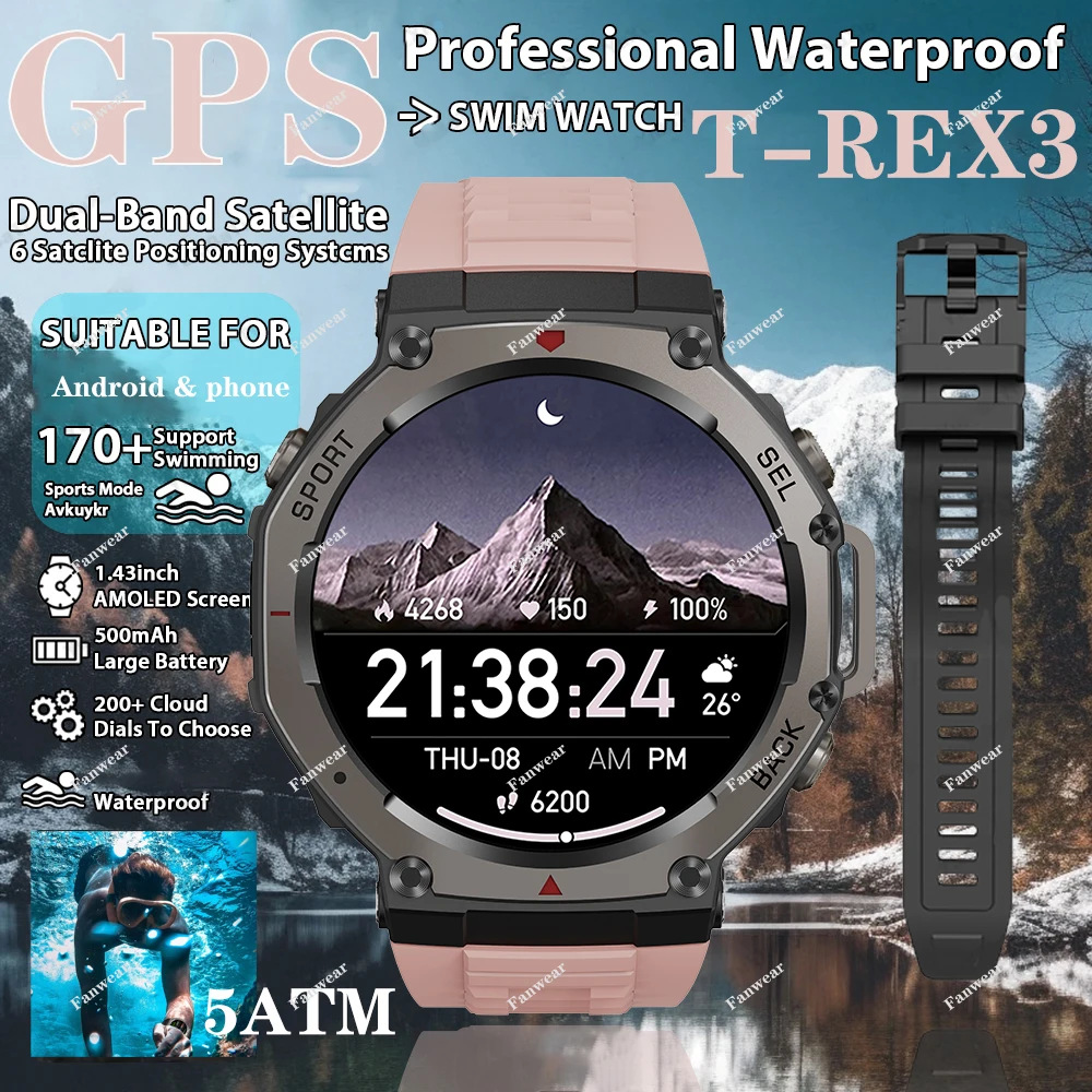 Outdoor military sturdy smart watch T-Rex 3 built-in GPS compass altimeter pressure 10 ATM IP69K waterproof AMOLED Bluetooth cal
Outdoor military sturdy smart watch T-Rex 3 built-in GPS compass altimeter pressure 10 ATM IP69K waterproof AMOLED Bluetooth cal