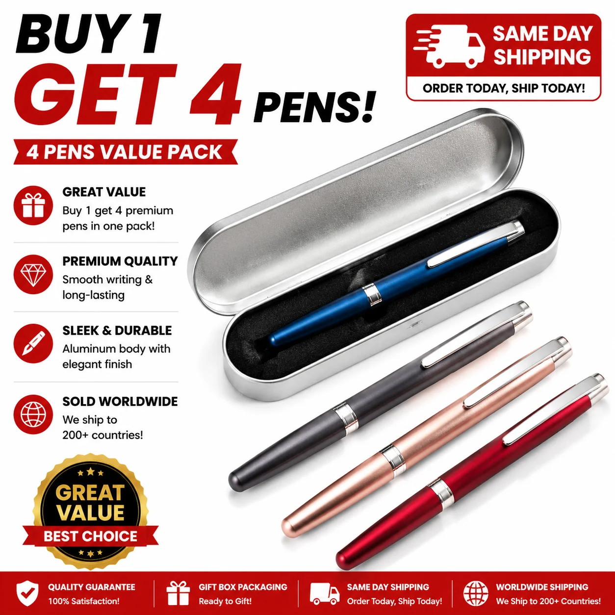 Hero 8203 Fountain Pen 0.5mm Iridium Fine Nib Metal Matte Pen 4-Pack Value Set for Students Office Business Gift Stationery
Hero 8203 Fountain Pen 0.5mm Iridium Fine Nib Metal Matte Pen 4-Pack Value Set for Students Office Business Gift Stationery