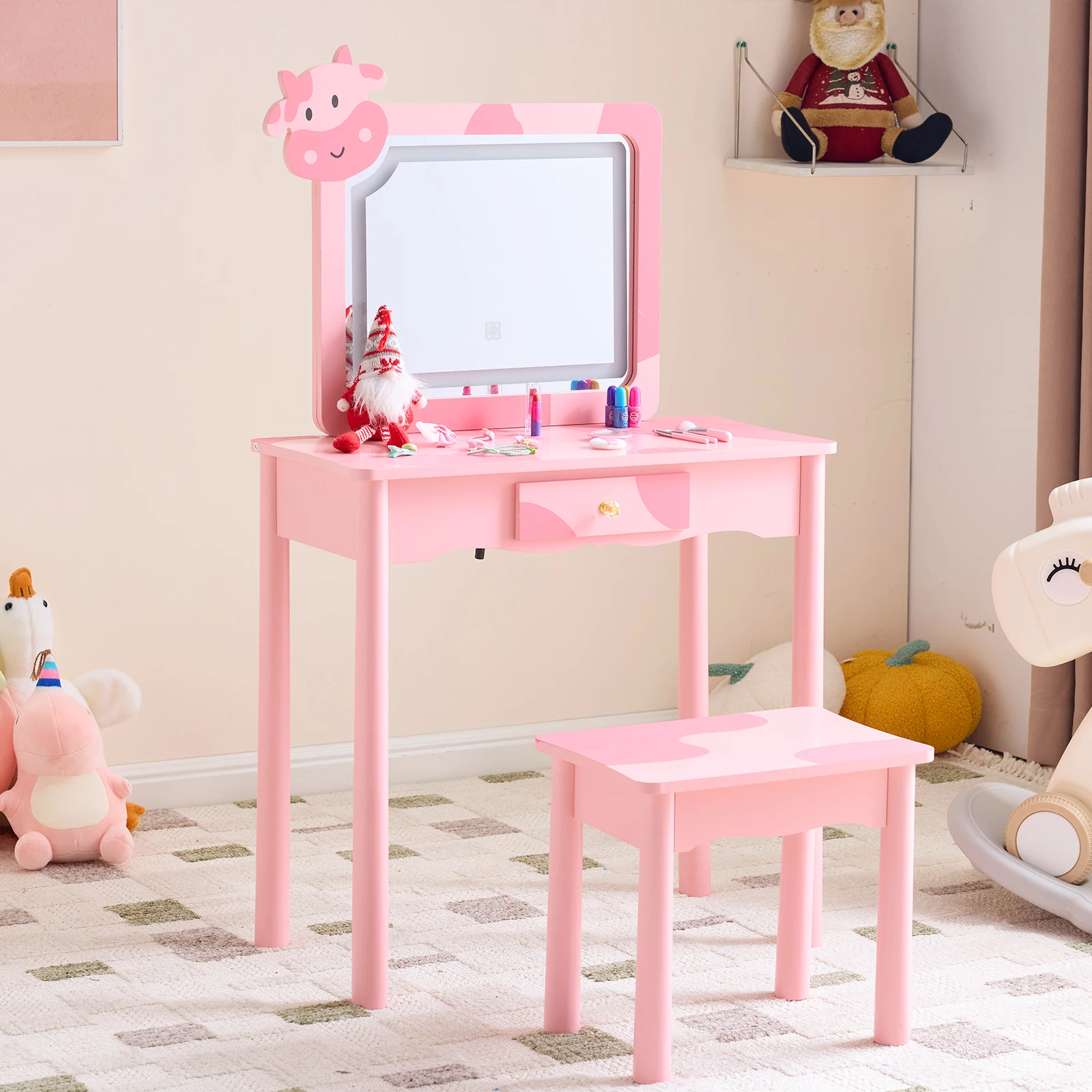 Pink Solid Wood Leg Children's Vanity Set with One Drawer
Pink Solid Wood Leg Children's Vanity Set with One Drawer