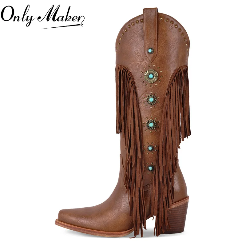 Onlymaker Women Pointed Toe Fringe Pull-on Knee High Boots Comfy Pull On Mid Calf Chunky Heel Embroidered Western Boots
Onlymaker Women Pointed Toe Fringe Pull-on Knee High Boots Comfy Pull On Mid Calf Chunky Heel Embroidered Western Boots