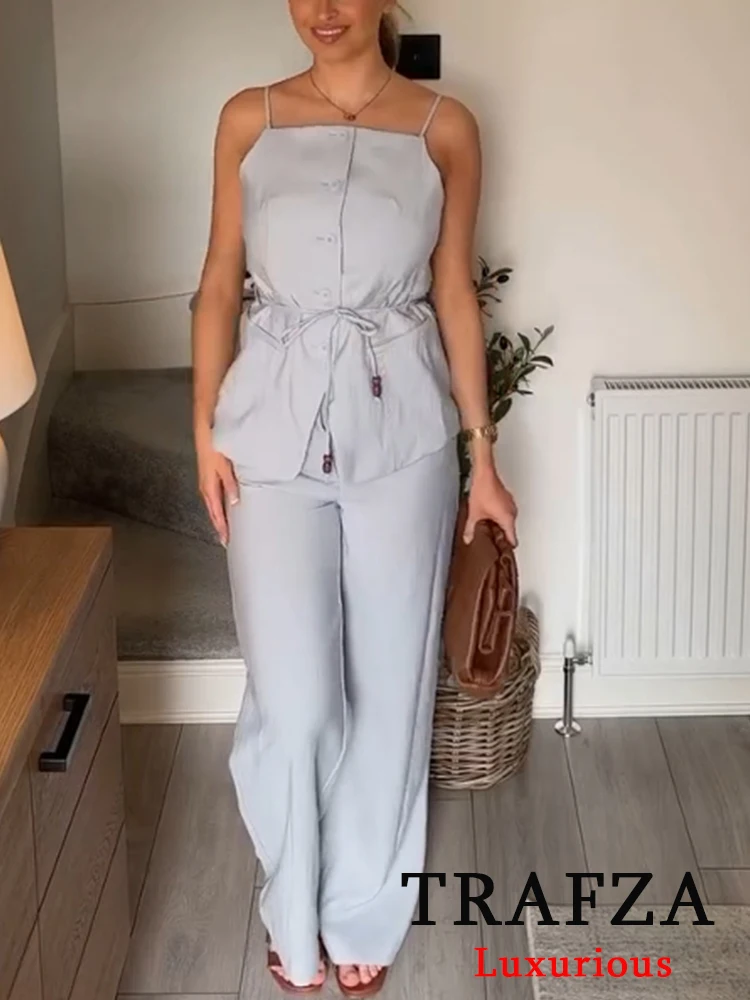 TRAFZA Vintage Casual Chic Blue Solid Women Suit Single Breasted Belt Pockets Top Loose Pants Fashion 2025 Spring Summer Suits
TRAFZA Vintage Casual Chic Blue Solid Women Suit Single Breasted Belt Pockets Top Loose Pants Fashion 2025 Spring Summer Suits