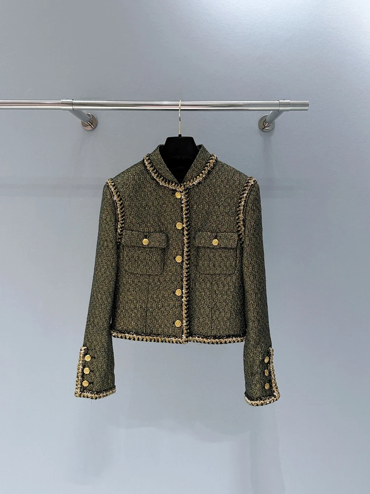 Spring Summer New style Fashion Retro Knitting Unique Short jacket Woman Standing collarLong sleeves Pocket Button Silk Lining
Spring Summer New style Fashion Retro Knitting Unique Short jacket Woman Standing collarLong sleeves Pocket Button Silk Lining