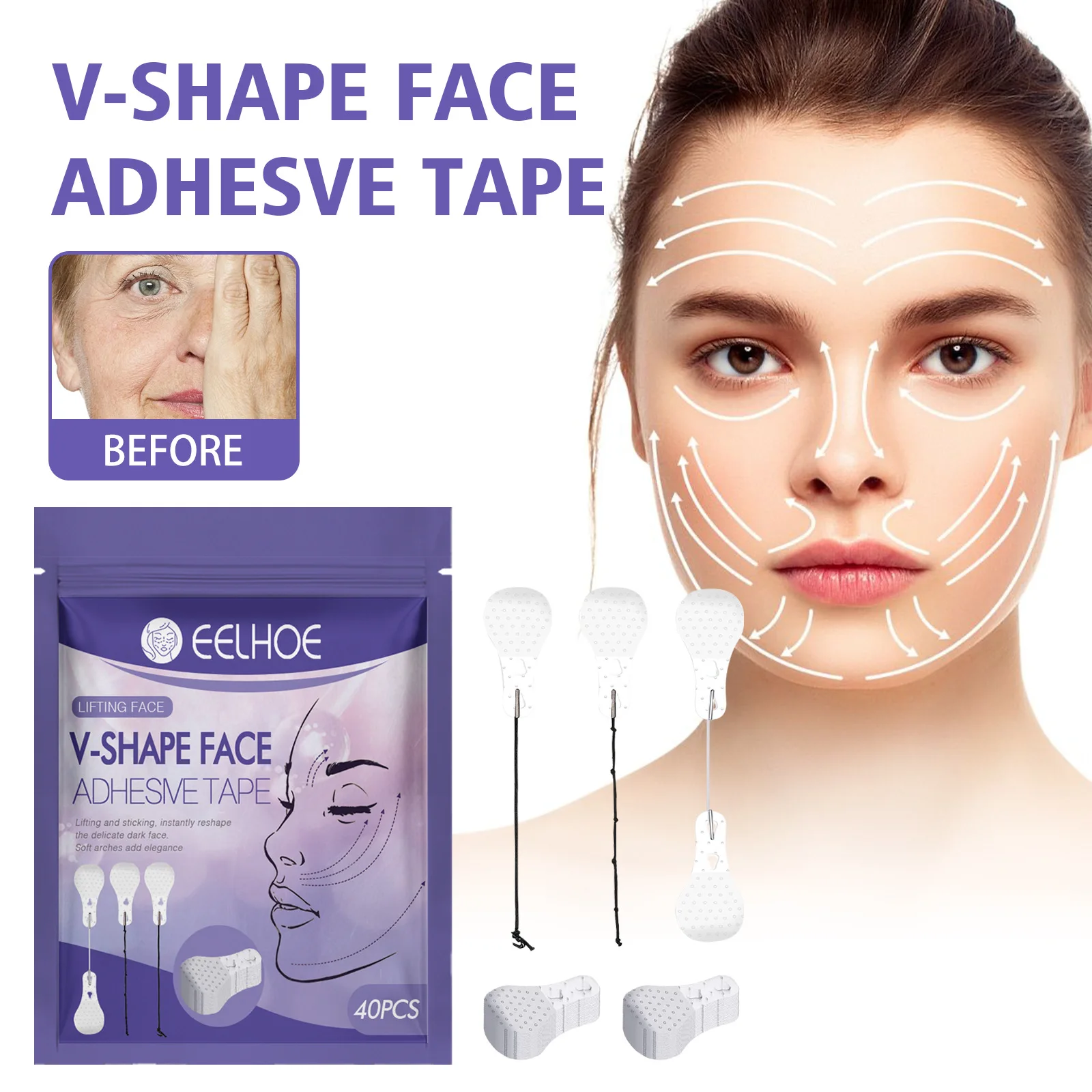 EELHOE V-shaped Lifting Face Patch for Facial Lifting Tightening Chin Reducing Fine Lines Shaping V-shaped Melon Seed Face Patch
EELHOE V-shaped Lifting Face Patch for Facial Lifting Tightening Chin Reducing Fine Lines Shaping V-shaped Melon Seed Face Patch