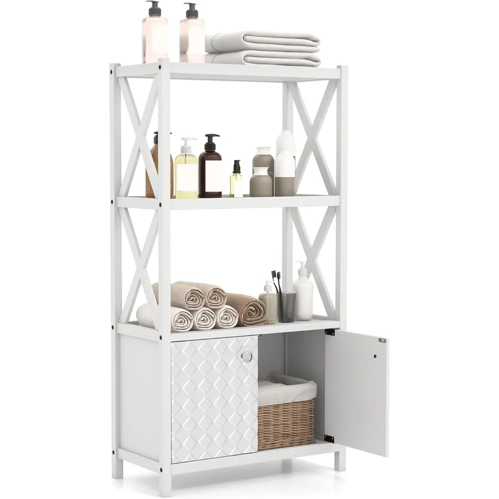 Freestanding Bathroom Floor Cabinet, Modern Storage Cabinet with 2 Doors & Open Shelves, Anti-toppling Design & Rubber Wood Fram
Freestanding Bathroom Floor Cabinet, Modern Storage Cabinet with 2 Doors & Open Shelves, Anti-toppling Design & Rubber Wood Fram