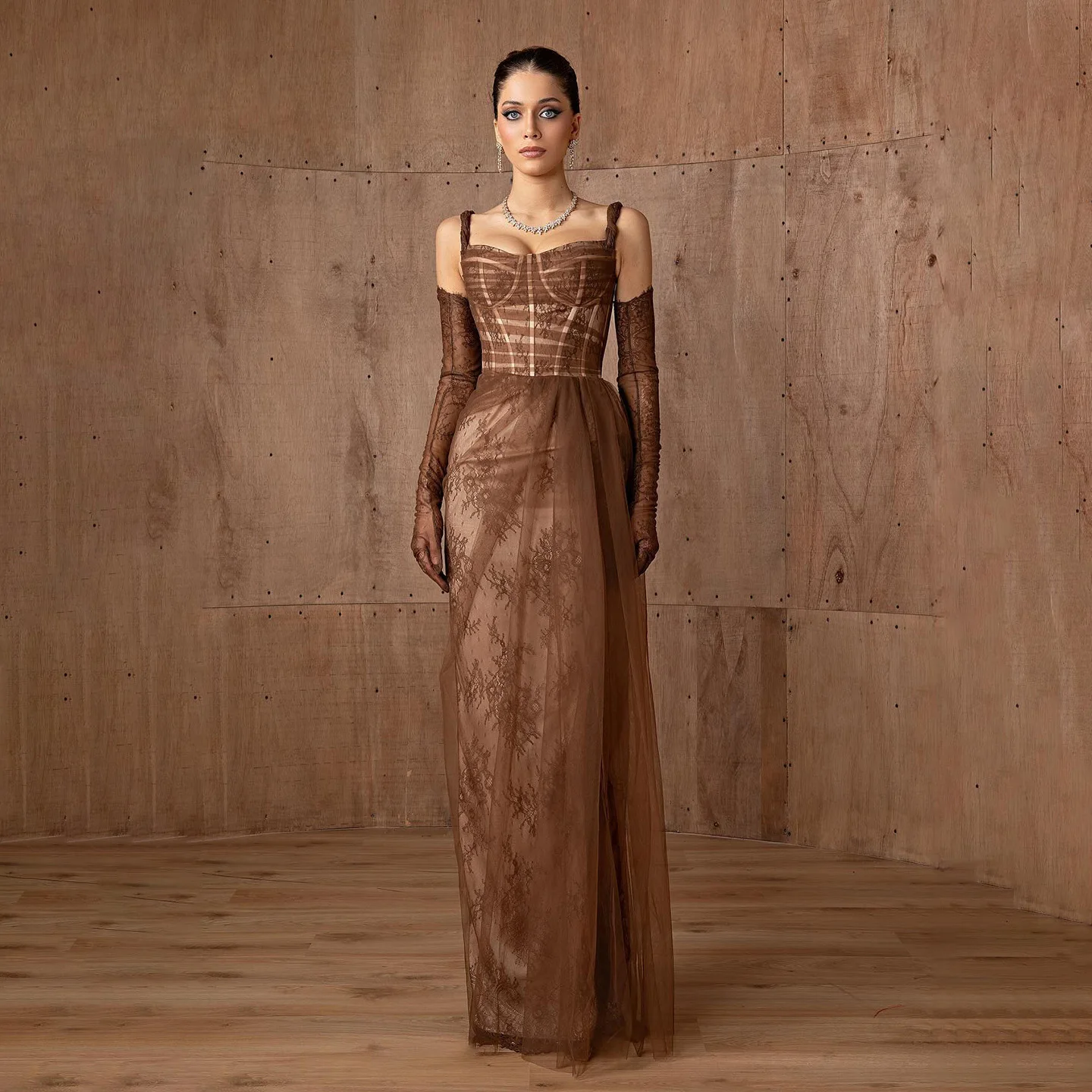 Sharon Said Elegant Brown Strap Dubai Evening Dress with Gloves Lace Arabic for Women Wedding Dress Gown SF374 Customized
Sharon Said Elegant Brown Strap Dubai Evening Dress with Gloves Lace Arabic for Women Wedding Dress Gown SF374 Customized