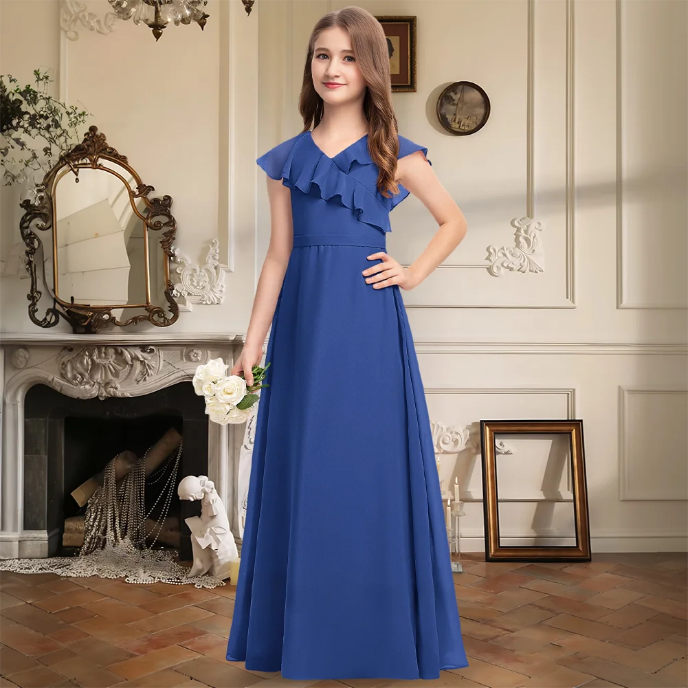 A Line V Neck Junior Bridesmaid Dress Flower Girl Dress Floor Length Chiffon Cape Sleeve Bow Girls Formal Wedding Party Dresses
A Line V Neck Junior Bridesmaid Dress Flower Girl Dress Floor Length Chiffon Cape Sleeve Bow Girls Formal Wedding Party Dresses