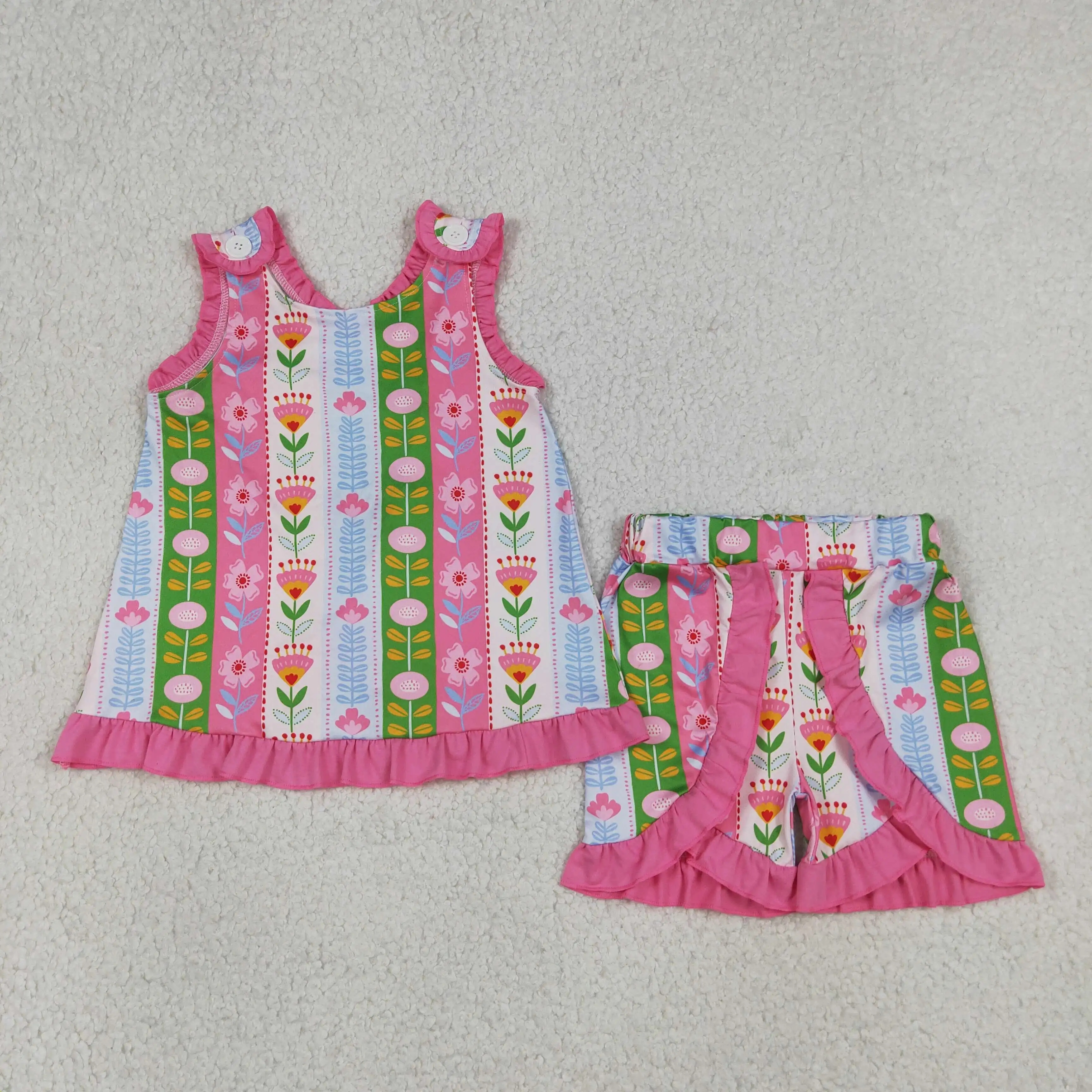 GSSO3676 New Baby Girls Sleeveless Colorful Flowers Stripe Tunic Ruffle Short Clothes Set
GSSO3676 New Baby Girls Sleeveless Colorful Flowers Stripe Tunic Ruffle Short Clothes Set