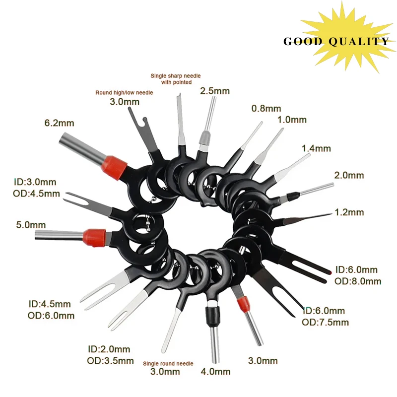 18 Pack Car Terminal Removal Repair Tool Wire Crimp Connector Pin Puller Kit Key Car Plug Puller, Easy to Operate
18 Pack Car Terminal Removal Repair Tool Wire Crimp Connector Pin Puller Kit Key Car Plug Puller, Easy to Operate