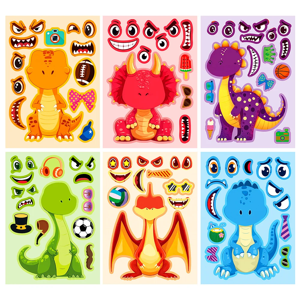 6/12Sheets Face Making Dinosaur Puzzle Sticker Game Colorful Dinosaur Children's Painting Jigsaw Puzzle Educational Toy For Kids
6/12Sheets Face Making Dinosaur Puzzle Sticker Game Colorful Dinosaur Children's Painting Jigsaw Puzzle Educational Toy For Kids