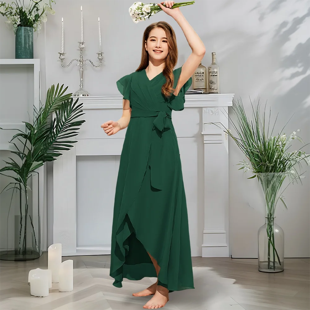 Elegant A-Line V-Neck Chiffon Junior Bridesmaid Dress Twilight Flower Girl Dress Summer Communion Gown With Asym Bow
Elegant A-Line V-Neck Chiffon Junior Bridesmaid Dress Twilight Flower Girl Dress Summer Communion Gown With Asym Bow