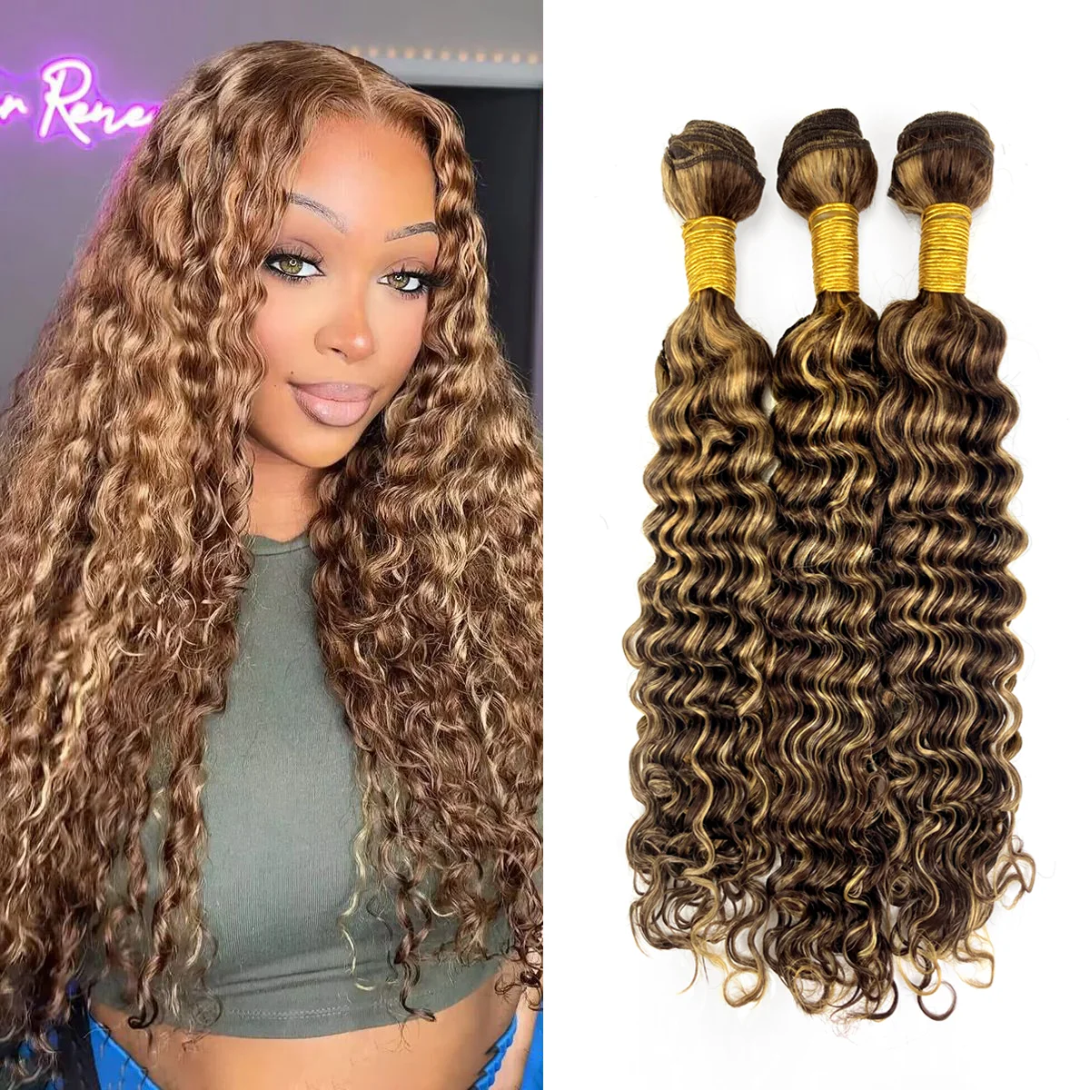 Ombre Blonde 4/27 Color Deep Wave Bundles Remy Human Hair Highlight Curly Hair Bundles Extensions Virgin Hair Weaving For Women
Ombre Blonde 4/27 Color Deep Wave Bundles Remy Human Hair Highlight Curly Hair Bundles Extensions Virgin Hair Weaving For Women