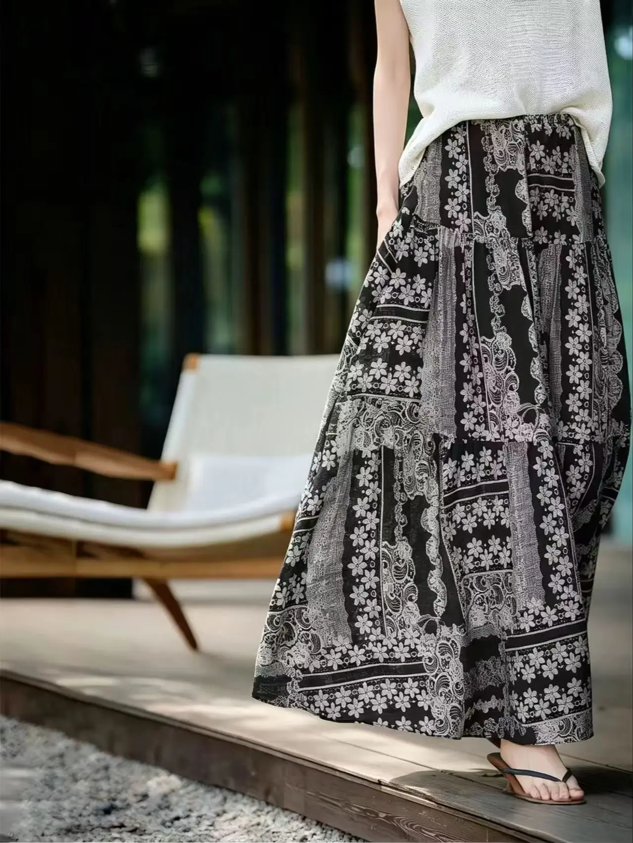 Bohemian Vacation Style Wide-flared Maxi Length Skirt
Bohemian Vacation Style Wide-flared Maxi Length Skirt