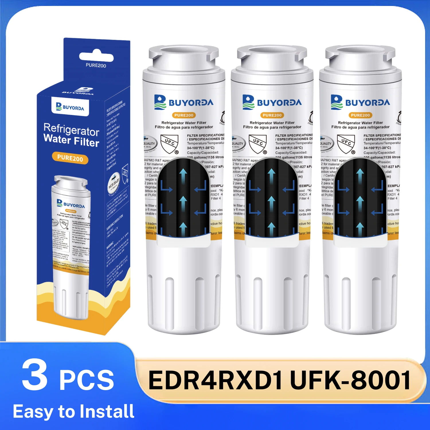 EDR4RXD1 4396395 UKF8001 UKF8001AXX UKF8001AXX-200 UKF9001 3 Pack Refrigerator Water Filter Replacement For Whirlpool And Maytag
EDR4RXD1 4396395 UKF8001 UKF8001AXX UKF8001AXX-200 UKF9001 3 Pack Refrigerator Water Filter Replacement For Whirlpool And Maytag