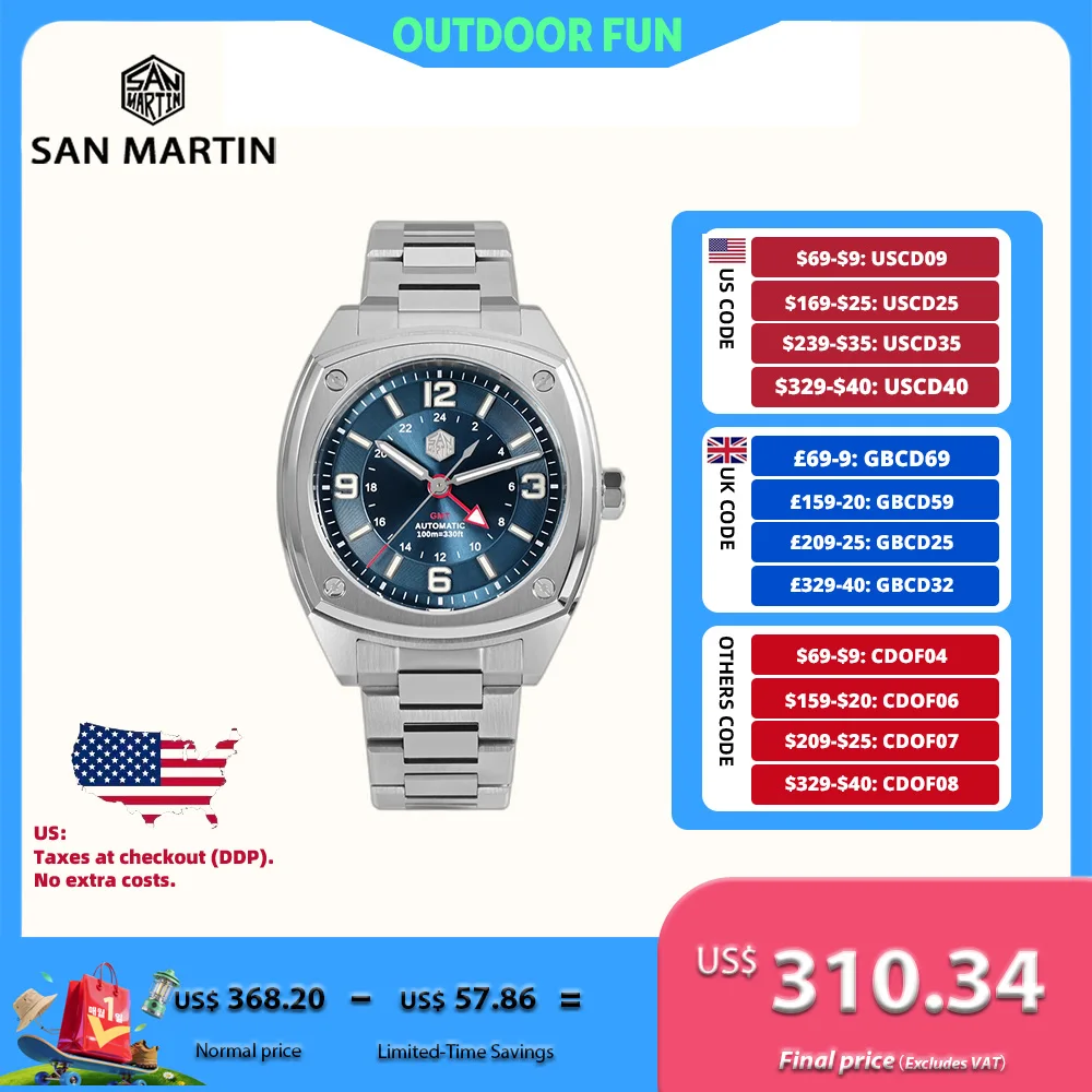 San Martin 39,5 мм оригинальные 6460 квадратные часы GMT для мужчин механические наручные часы автоматические часы спортивные водонепроницаемые 10 бар SN0026C
San Martin 39,5 мм оригинальные 6460 квадратные часы GMT для мужчин механические наручные часы автоматические часы спортивные водонепроницаемые 10 бар SN0026C