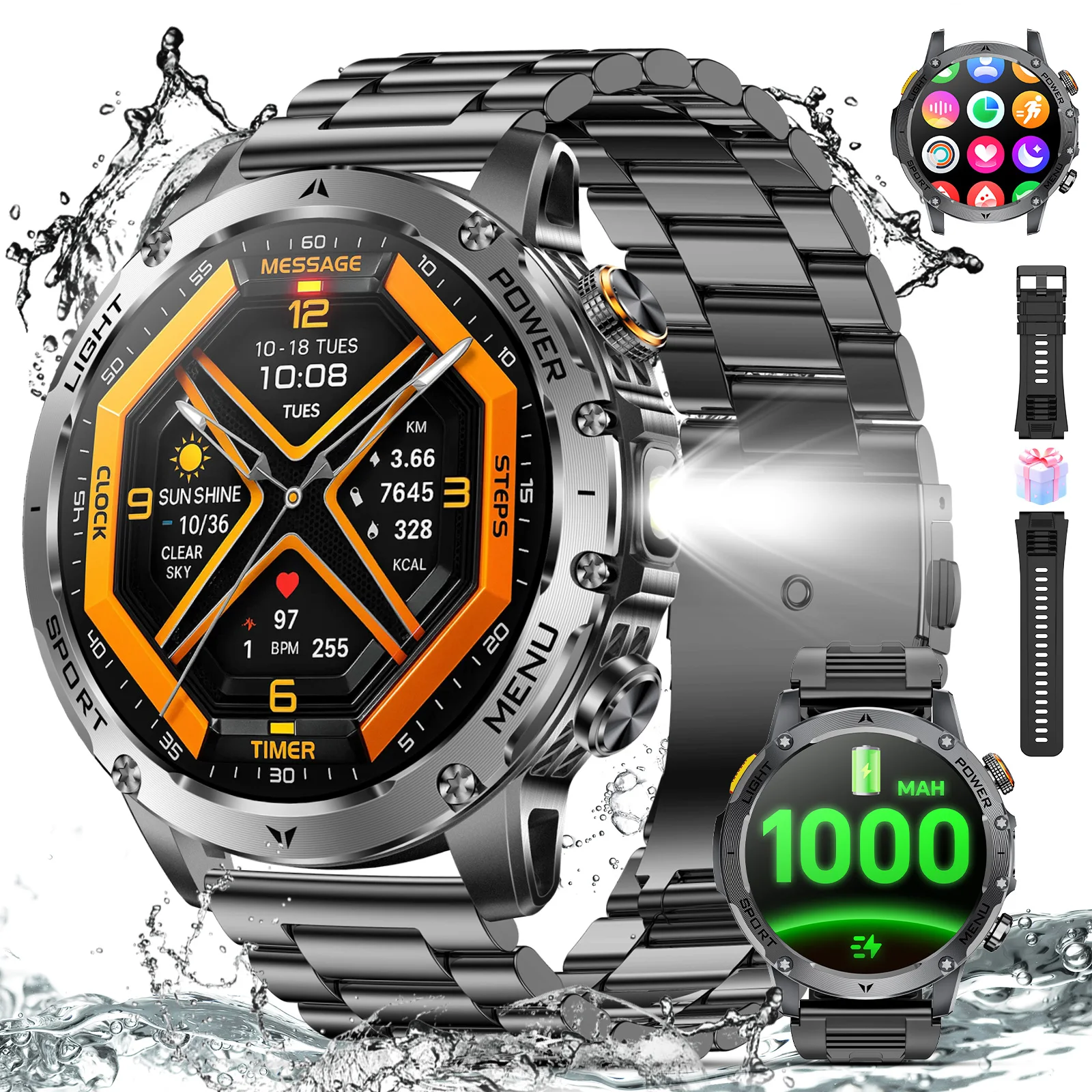 2026 Military Smart Watch Men 1.7" HD Screen 1000mAh 100+ Sport Modes Bluetooth Call Flashlight 24H Health Monitor Waterproof Smartwatch
2026 Military Smart Watch Men 1.7" HD Screen 1000mAh 100+ Sport Modes Bluetooth Call Flashlight 24H Health Monitor Waterproof Smartwatch