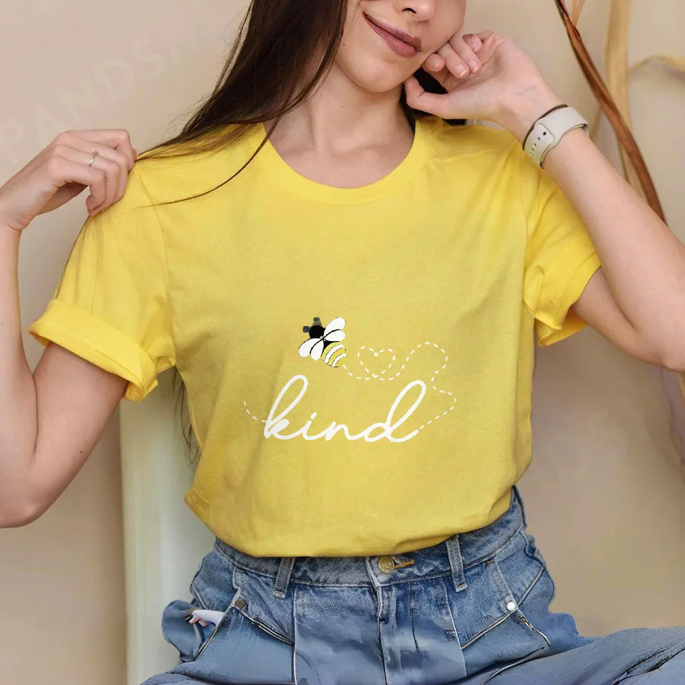 Bright Yellow Kind Letter and Bee Print Round Neck Short Sleeve Tees Tops Spring Summer Regular Tshirt Women's T-Shirt Casual
Bright Yellow Kind Letter and Bee Print Round Neck Short Sleeve Tees Tops Spring Summer Regular Tshirt Women's T-Shirt Casual
