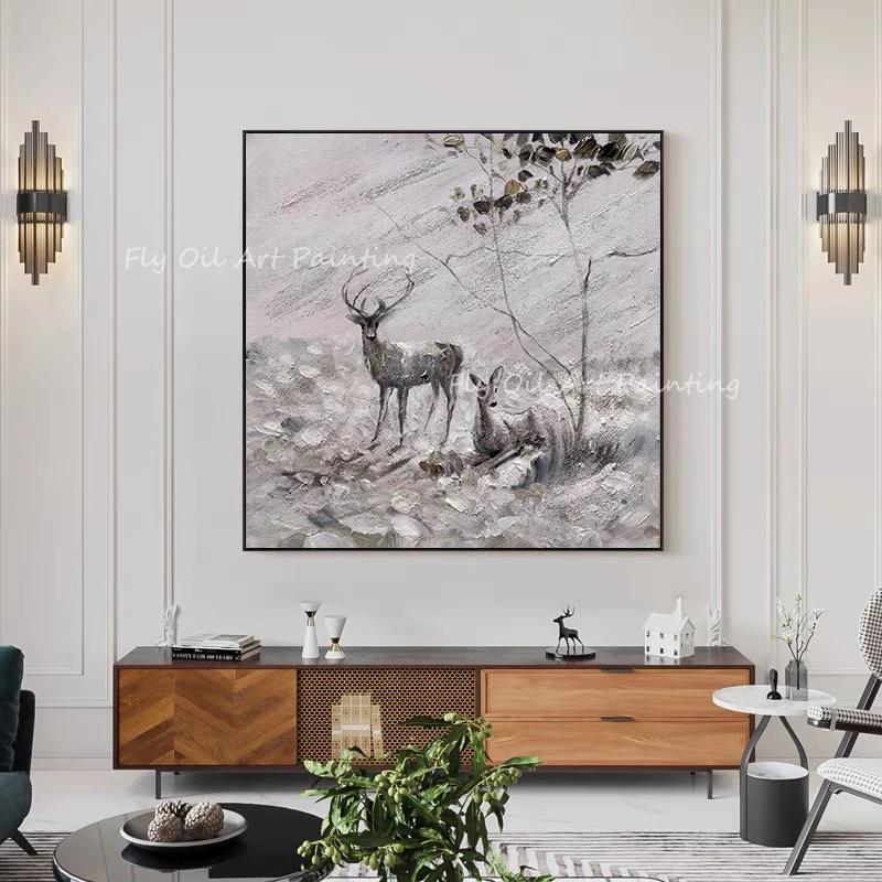100% Handmade deer simple grey canvas animal picture square poster handpainted texture oil paiinting for living room decoration
100% Handmade deer simple grey canvas animal picture square poster handpainted texture oil paiinting for living room decoration