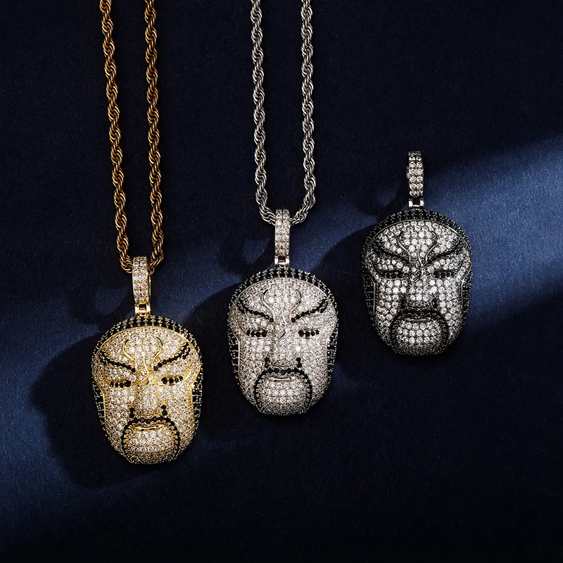 Iced Out Chinese Style Peking Opera Facial Mask Pendant Brass Gold Plated Cubic Zirconia Unique Cultural Charm Necklaces Jewelry
Iced Out Chinese Style Peking Opera Facial Mask Pendant Brass Gold Plated Cubic Zirconia Unique Cultural Charm Necklaces Jewelry