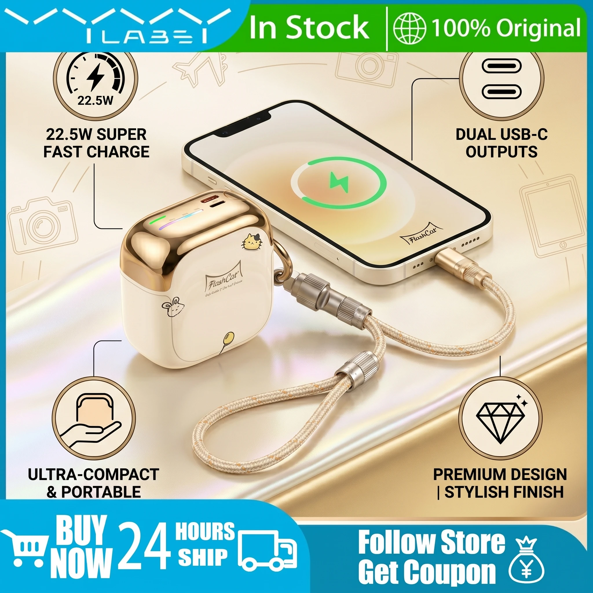Mini Power Bank 10000mAh 22.5W Fast Charge Portable External Powerbank with Type-C to Lightning Cable for iPhone Huawei Samsung
Mini Power Bank 10000mAh 22.5W Fast Charge Portable External Powerbank with Type-C to Lightning Cable for iPhone Huawei Samsung