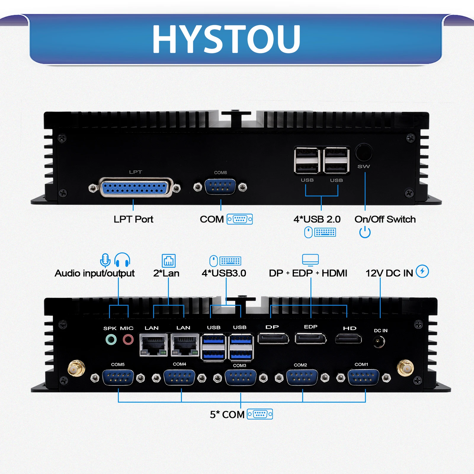 HYSTOU Industrial Mini PC H4 I7-8550u Multiple Com RS232 RJ45 LPT LAN 8*USB DDR4 SSD HDMI EDP DP 7x24H Fanless Win10/11 Linux
HYSTOU Industrial Mini PC H4 I7-8550u Multiple Com RS232 RJ45 LPT LAN 8*USB DDR4 SSD HDMI EDP DP 7x24H Fanless Win10/11 Linux