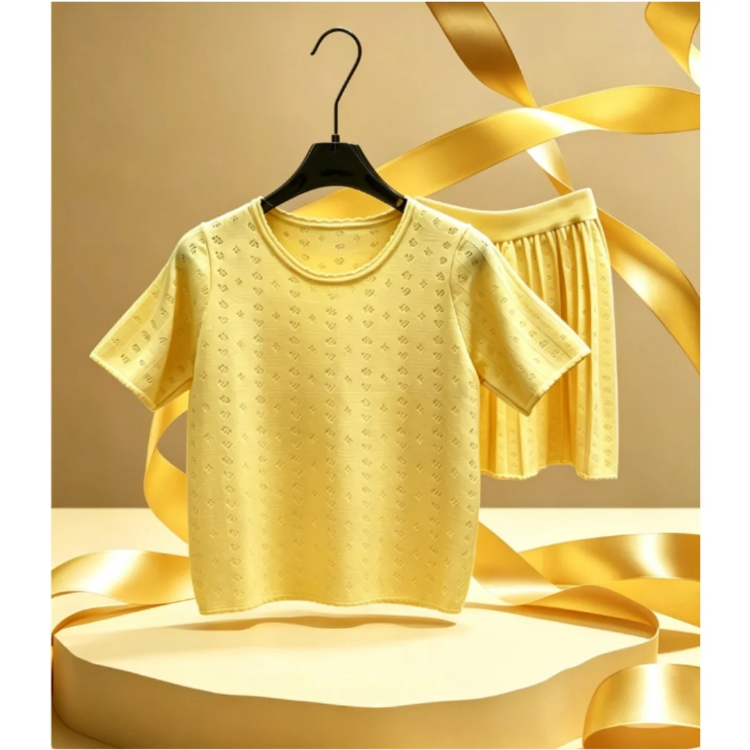 Summer New Women's Fashion Hollowed-out Knitted Short-sleeved Skirt Set
Summer New Women's Fashion Hollowed-out Knitted Short-sleeved Skirt Set