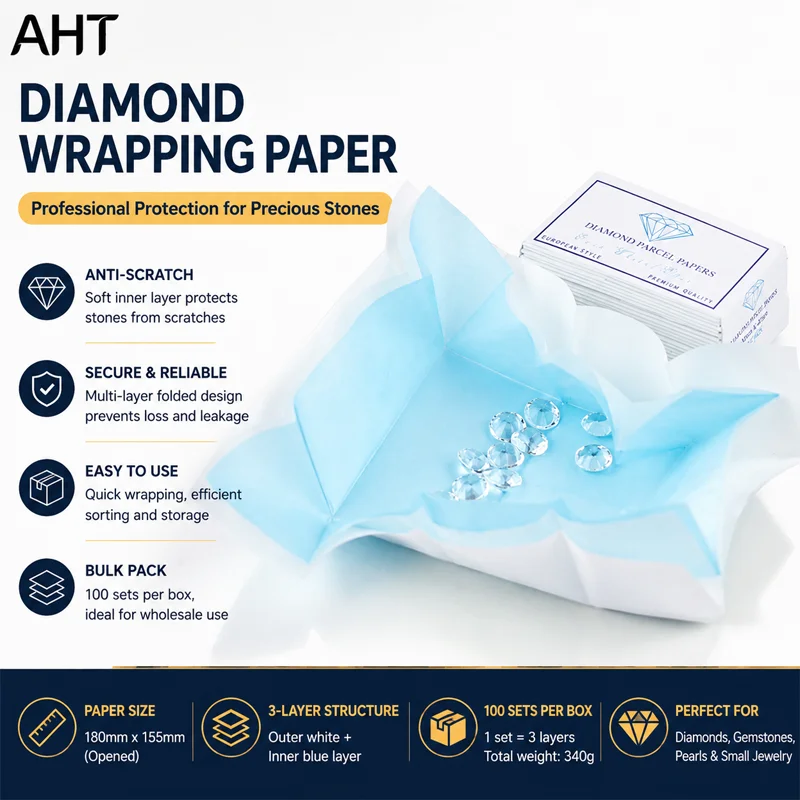AHT 100Pcs Diamond Wrapping Paper 3 Layer Parcel Papers Anti Scratch Gemstone Protection Envelope Jewelry Sorting Storage Tool
AHT 100Pcs Diamond Wrapping Paper 3 Layer Parcel Papers Anti Scratch Gemstone Protection Envelope Jewelry Sorting Storage Tool