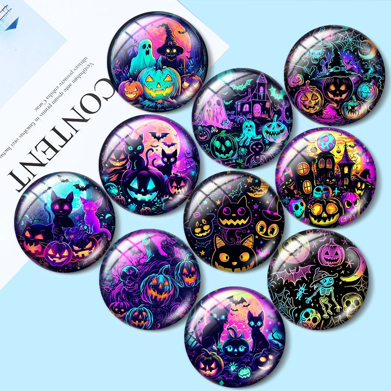 Neon Halloween House Pumpkin 10pcs 12mm/16mm/18mm/25mm Round Photo Glass Cabochon Demo Flat Back Making findings
Neon Halloween House Pumpkin 10pcs 12mm/16mm/18mm/25mm Round Photo Glass Cabochon Demo Flat Back Making findings