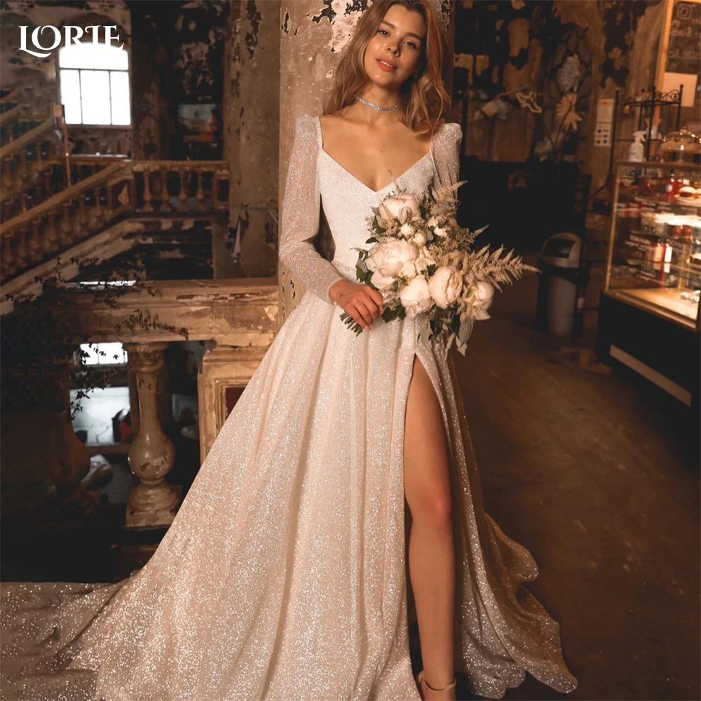 LORIE Luxury Glitter Wedding Dresses Cap Sleeves Shiny V-Neck A-Line High Side Slit Bridal Gowns Sexy Sparkly Bride Dress 2024
LORIE Luxury Glitter Wedding Dresses Cap Sleeves Shiny V-Neck A-Line High Side Slit Bridal Gowns Sexy Sparkly Bride Dress 2024