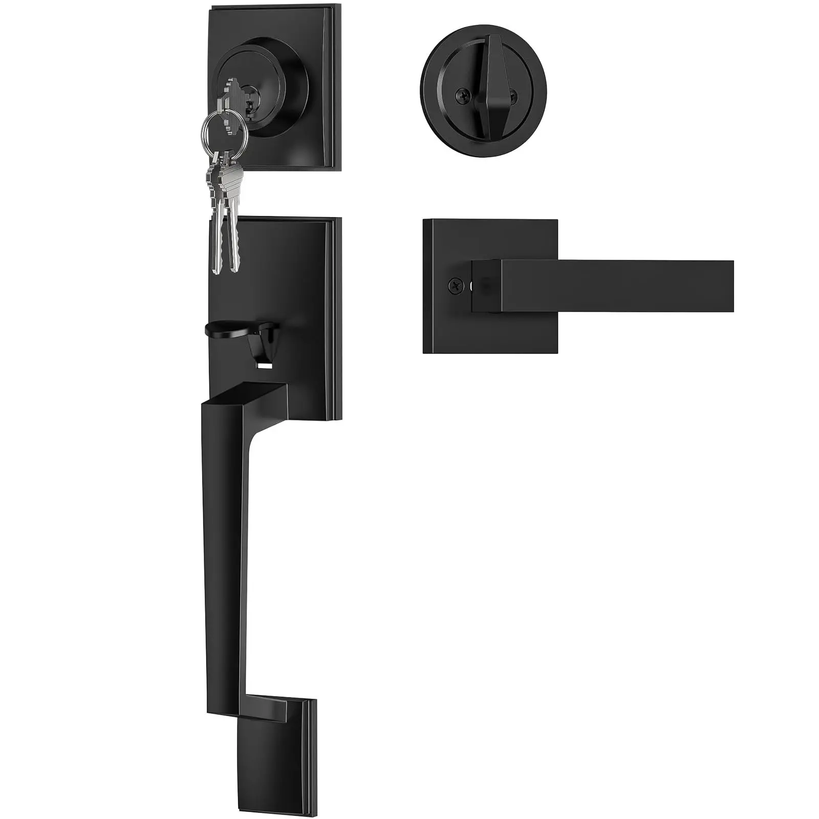 Front Door Lock Set Matte Black Front Door Handle with Modern Handle, Exterior Door Handle with Lock, Reversible for Right & Lef
Front Door Lock Set Matte Black Front Door Handle with Modern Handle, Exterior Door Handle with Lock, Reversible for Right & Lef