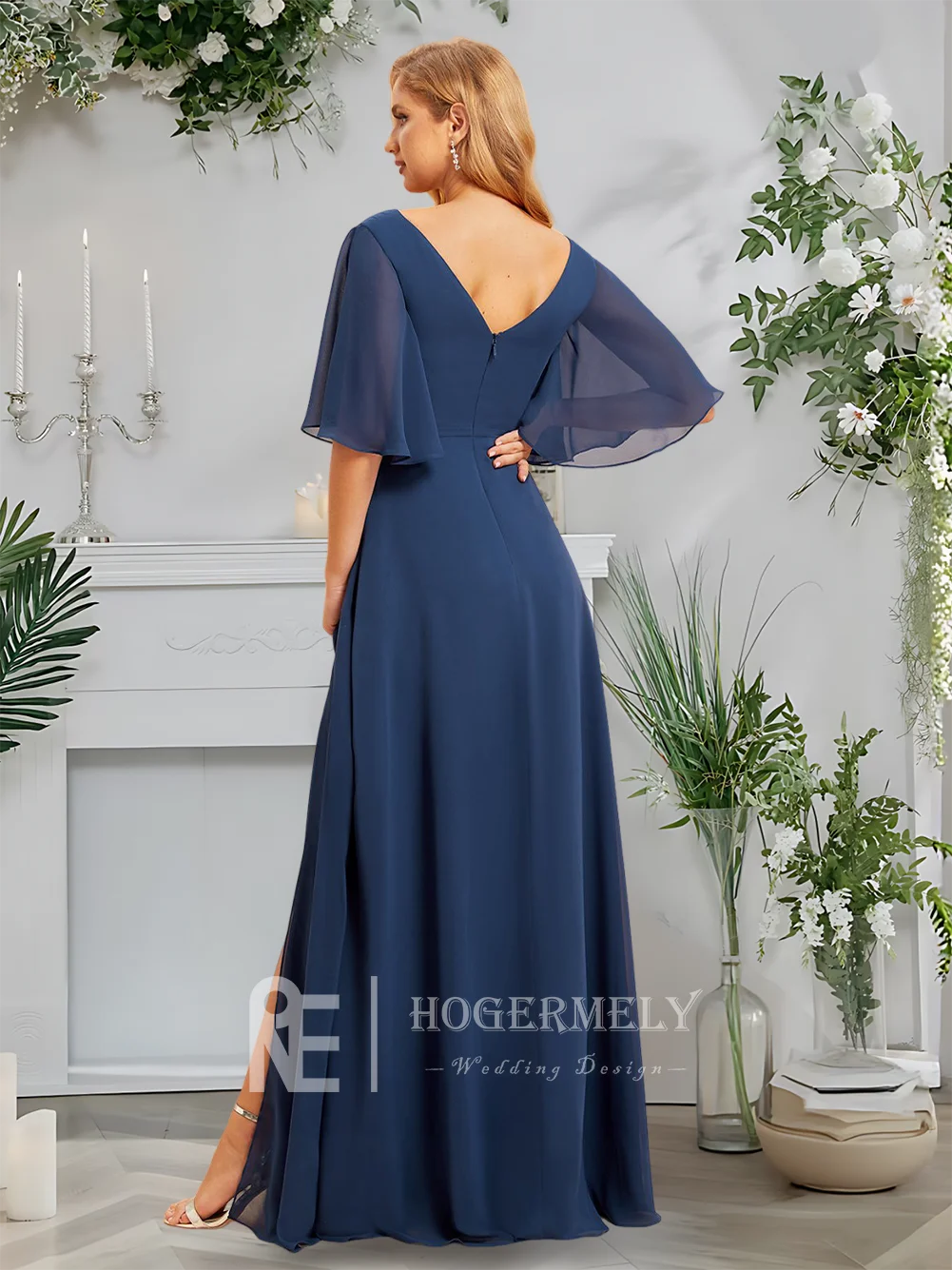 A Navy Blue A-Line V-Neck Floor-Length Chiffon Bridesmaid Dresses With Half Sleeve Wedding Guest Cocktail Party Women 2025
A Navy Blue A-Line V-Neck Floor-Length Chiffon Bridesmaid Dresses With Half Sleeve Wedding Guest Cocktail Party Women 2025