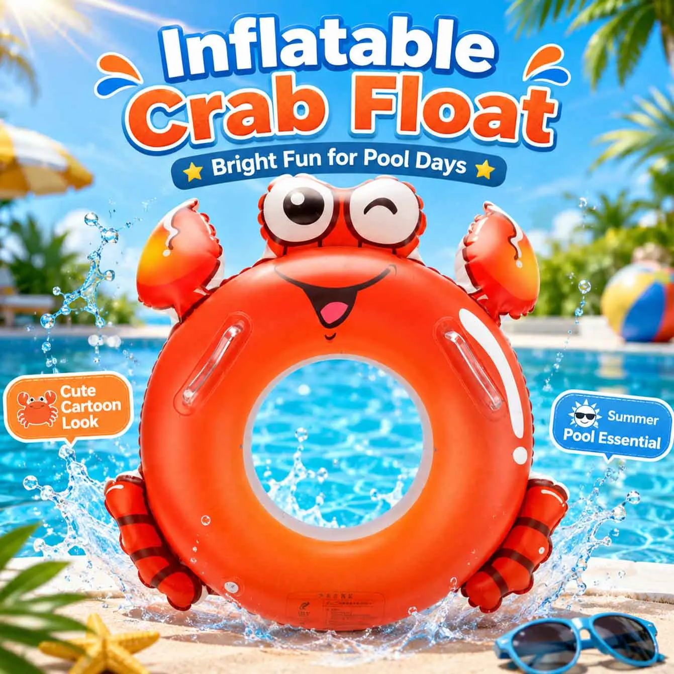 1PC Cute Crab Swim Ring Inflatable Pool Float Cartoon Style Swimming Ring Summer Beach Water Float Easy Grip Handles Pool Toy
1PC Cute Crab Swim Ring Inflatable Pool Float Cartoon Style Swimming Ring Summer Beach Water Float Easy Grip Handles Pool Toy