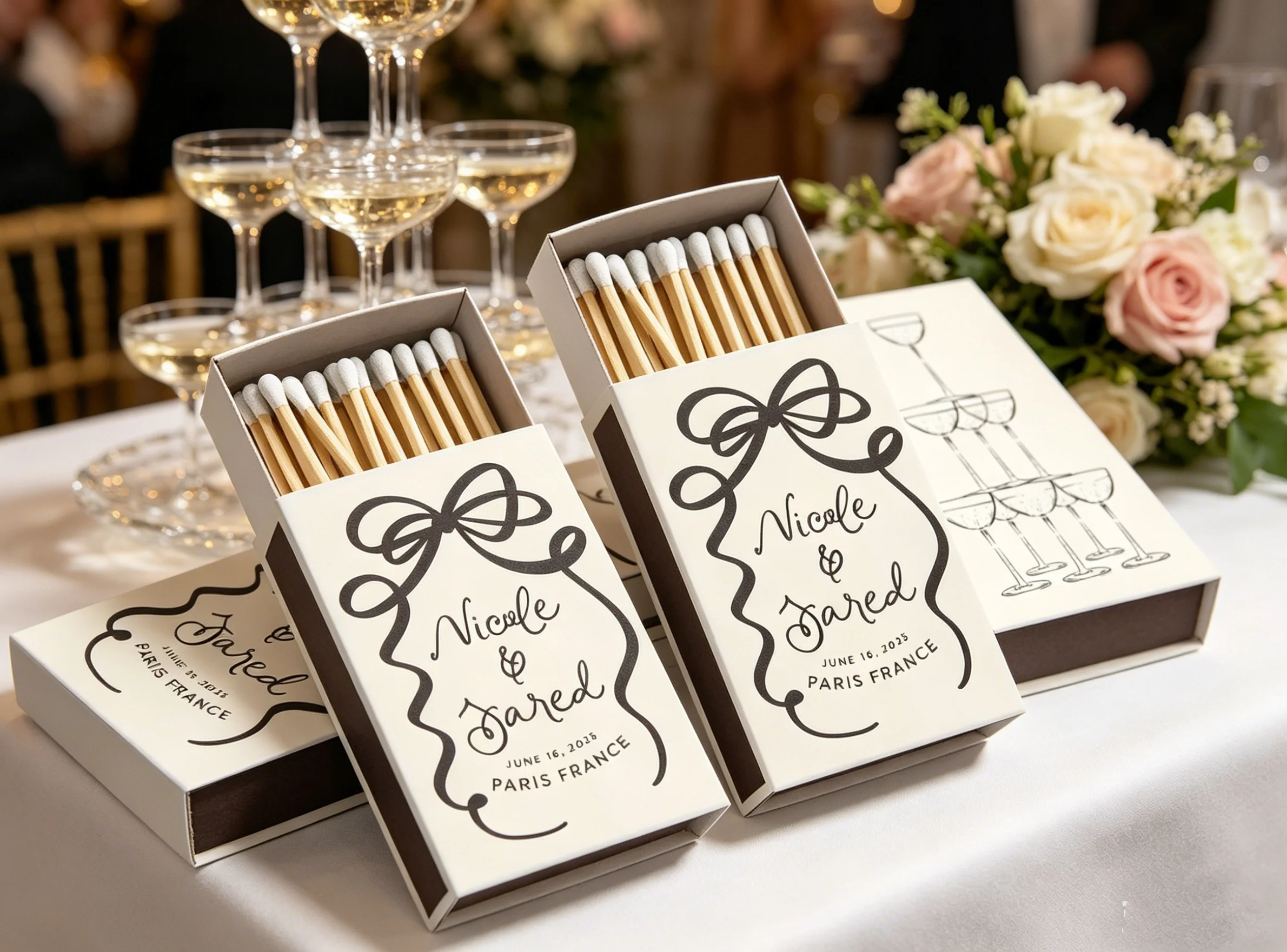 Hand Drawn Champagne and Bows -,Champagne Tower,Personalized Matches ,Cigar Bar Matchbooks,Ribbon and Bow Wedding Matchesboxs
Hand Drawn Champagne and Bows -,Champagne Tower,Personalized Matches ,Cigar Bar Matchbooks,Ribbon and Bow Wedding Matchesboxs