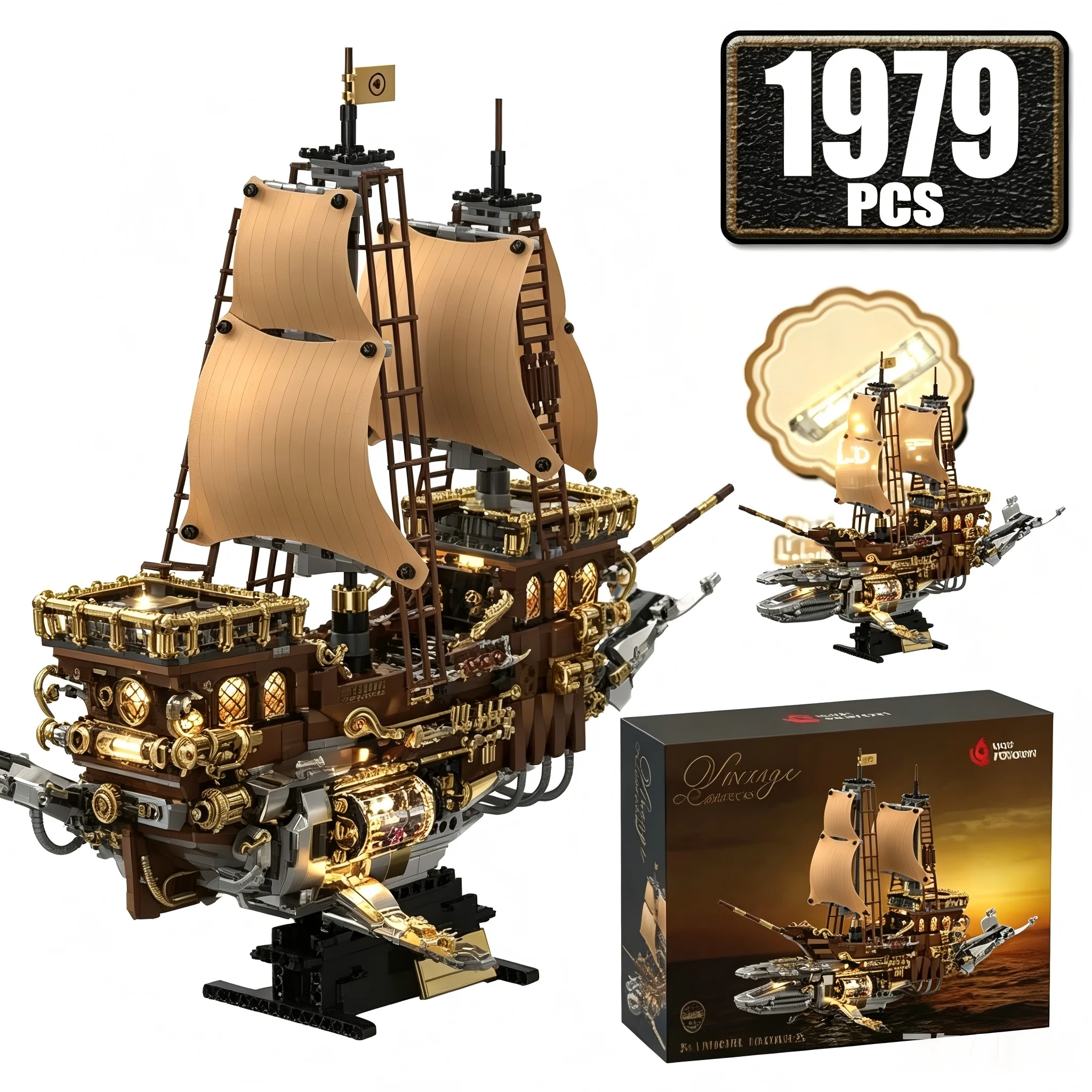 Whale Pirate Ship Building Blocks Set LED Light Included Vintage Style MOC Steam Retro Bricks Toy for Home Decor Festival Gift
Whale Pirate Ship Building Blocks Set LED Light Included Vintage Style MOC Steam Retro Bricks Toy for Home Decor Festival Gift