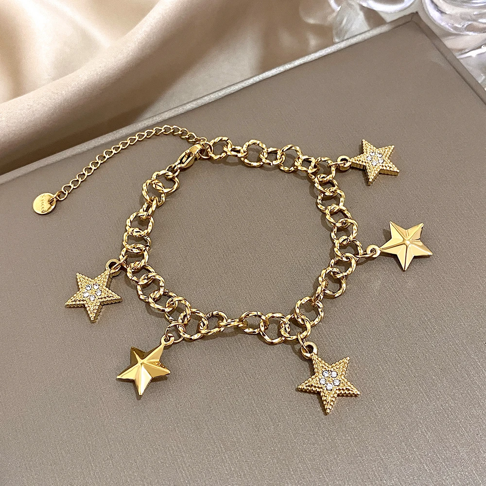 Trendy Inlaid Zircon Pentagram Star Pendant Charm Bracelet for Women Waterproof Stainless Steel Wide Chain Bracelet Lady Jewelry
Trendy Inlaid Zircon Pentagram Star Pendant Charm Bracelet for Women Waterproof Stainless Steel Wide Chain Bracelet Lady Jewelry