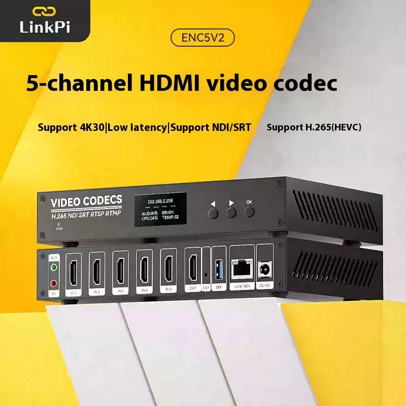 LinkPi ENC5-V2 5-Port HDMI Encoder (Hisilicon Hi3559AV100) 4K/1080P - NDI HX/SRT/RTMP/RTSP IPTV Streaming Box, 4GB DDR4 RAM
LinkPi ENC5-V2 5-Port HDMI Encoder (Hisilicon Hi3559AV100) 4K/1080P - NDI HX/SRT/RTMP/RTSP IPTV Streaming Box, 4GB DDR4 RAM