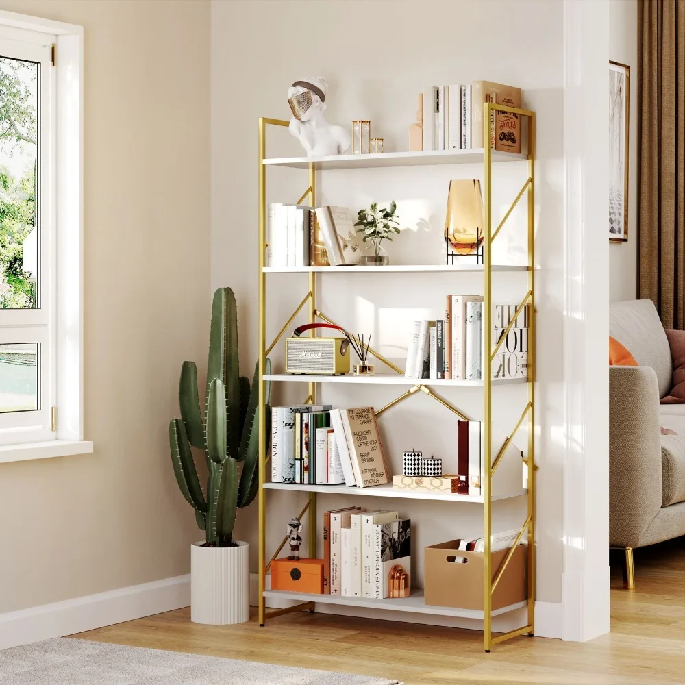 5 Tier Bookshelf Modern Gold& White Bookcase Open Bookcase Storage Organizer
5 Tier Bookshelf Modern Gold& White Bookcase Open Bookcase Storage Organizer
