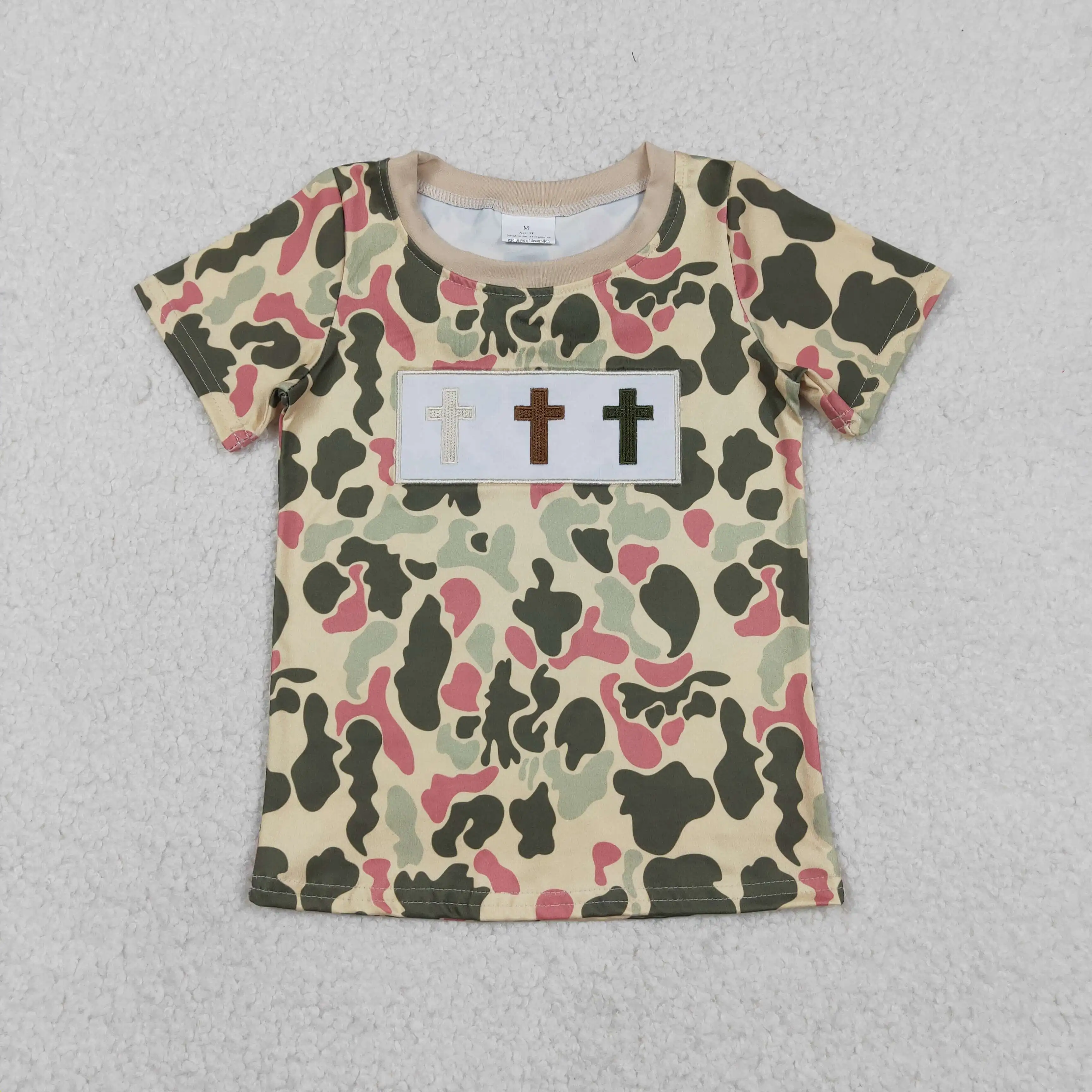 BT1395 X12.15 Easter baby boys' top wholesale embroidered cross camouflage brown short-sleeved shirt
BT1395 X12.15 Easter baby boys' top wholesale embroidered cross camouflage brown short-sleeved shirt