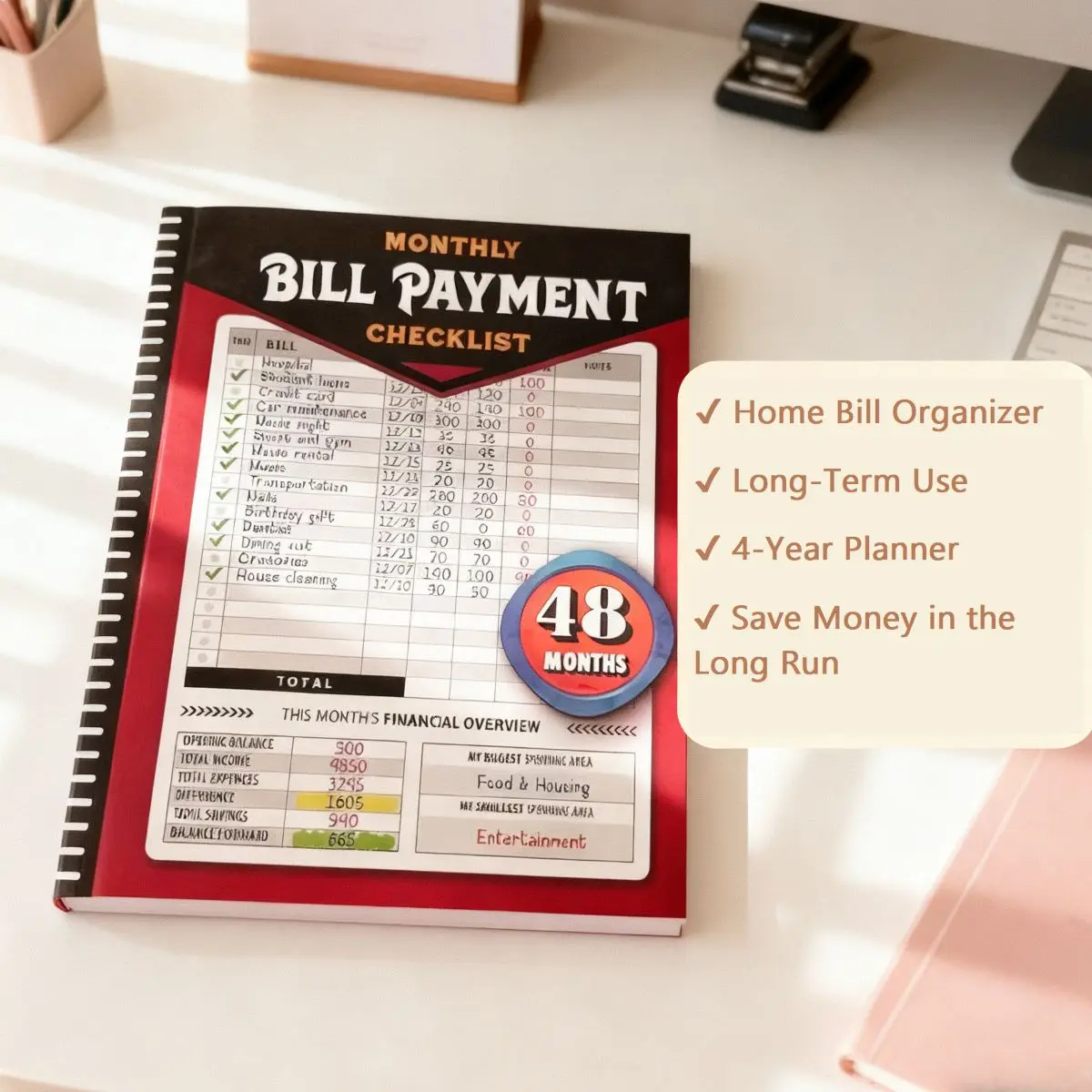 48-Month Budget Planner & Bill Payment Tracker Notebook for Personal Finance Management 960 Records Easy-to-Use Layout Portable
48-Month Budget Planner & Bill Payment Tracker Notebook for Personal Finance Management 960 Records Easy-to-Use Layout Portable