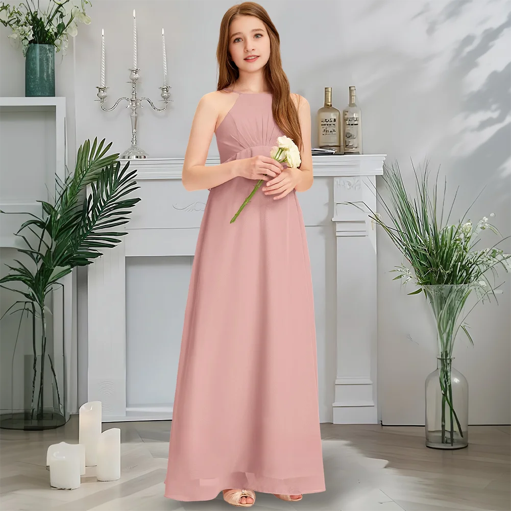 Luxurious Halter Junior Bridesmaid Dress Rose Quartz Flower Girl Dress Floor-Length Chiffon With Cascading Ruffles Wedding Party
Luxurious Halter Junior Bridesmaid Dress Rose Quartz Flower Girl Dress Floor-Length Chiffon With Cascading Ruffles Wedding Party