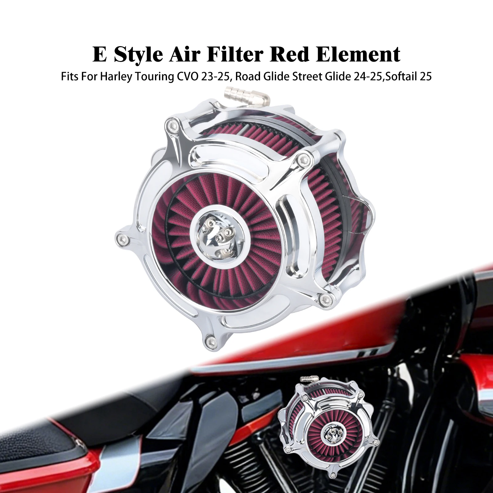 Chrome Air Cleaner Red Intake Filter Kit For Harley Touring FLHX FLTRX 2024-2025 CVO Road Street Glide
Chrome Air Cleaner Red Intake Filter Kit For Harley Touring FLHX FLTRX 2024-2025 CVO Road Street Glide