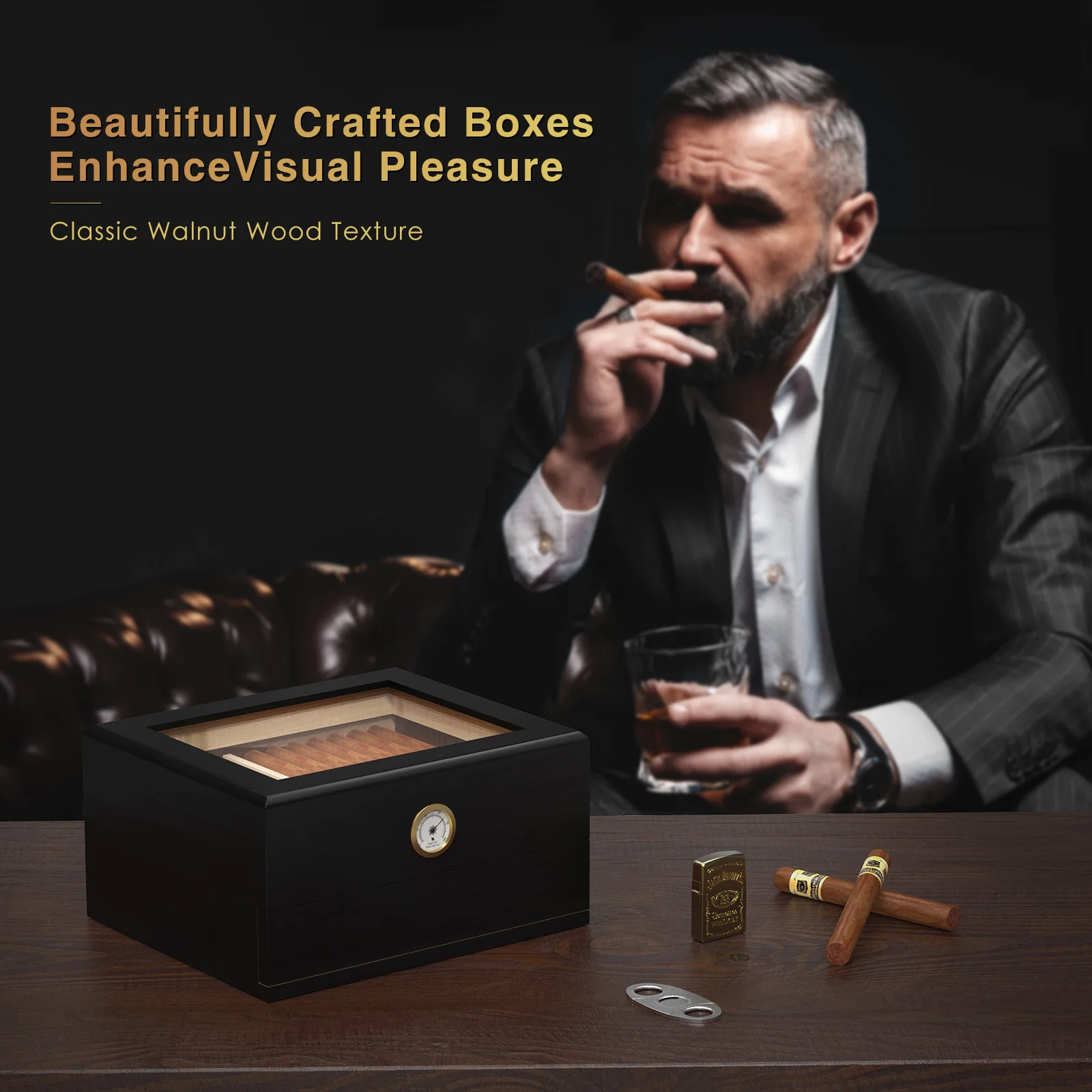 Cigar Humidor Case with Mechanical Hygrometer, Cigar Humidor Glass Top Cigar Case Humidifiers, Humidor Box Cigar Cases for Men
Cigar Humidor Case with Mechanical Hygrometer, Cigar Humidor Glass Top Cigar Case Humidifiers, Humidor Box Cigar Cases for Men