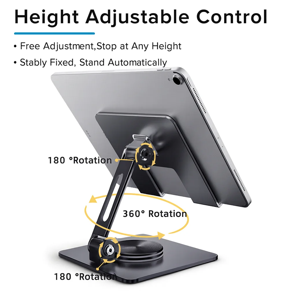 360° Rotating Tablet Stand Adjustable Height Foldable Metal Holder for iPad 4-13 inch Phone Desktop Mount
360° Rotating Tablet Stand Adjustable Height Foldable Metal Holder for iPad 4-13 inch Phone Desktop Mount