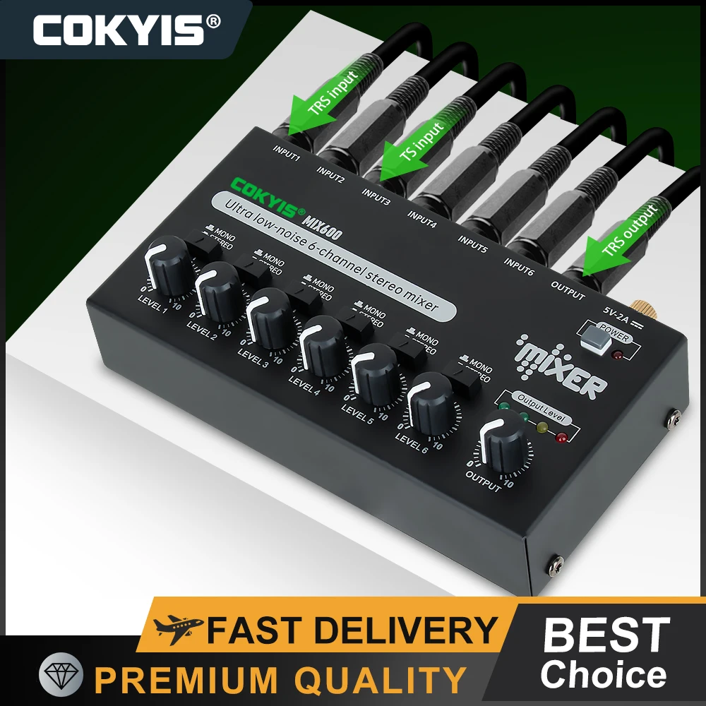 MIX600 Ultra Low Noise 6 Channel Line Mixer Mini Sound Mixer Audio interface Power Supply DC5V Easy Operation Audio Mixer
MIX600 Ultra Low Noise 6 Channel Line Mixer Mini Sound Mixer Audio interface Power Supply DC5V Easy Operation Audio Mixer