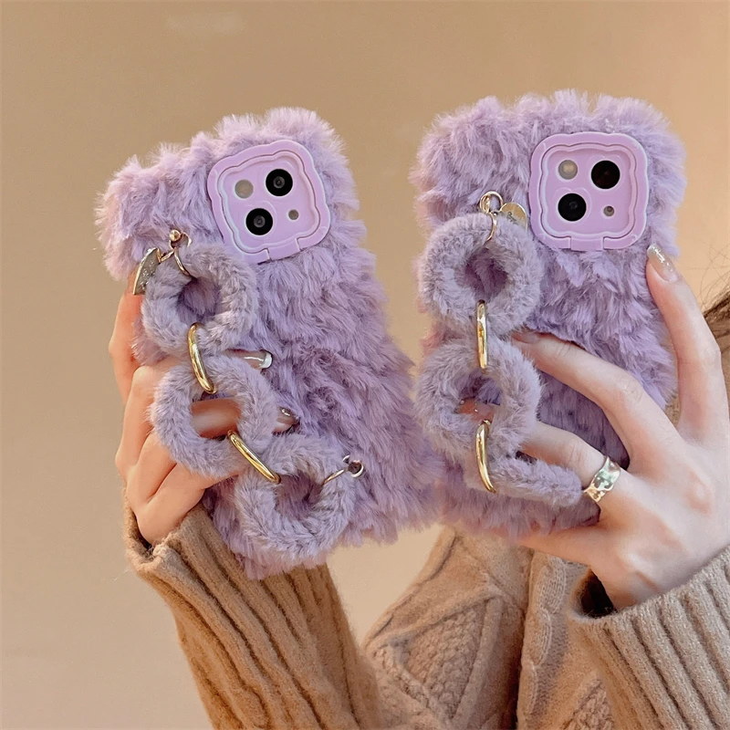 Fashion Korean purple plush wrist chain silicone case for iPhone 16 Pro Max 15 14 13 12 Winter fluffy cute warm shockproof cover
Fashion Korean purple plush wrist chain silicone case for iPhone 16 Pro Max 15 14 13 12 Winter fluffy cute warm shockproof cover