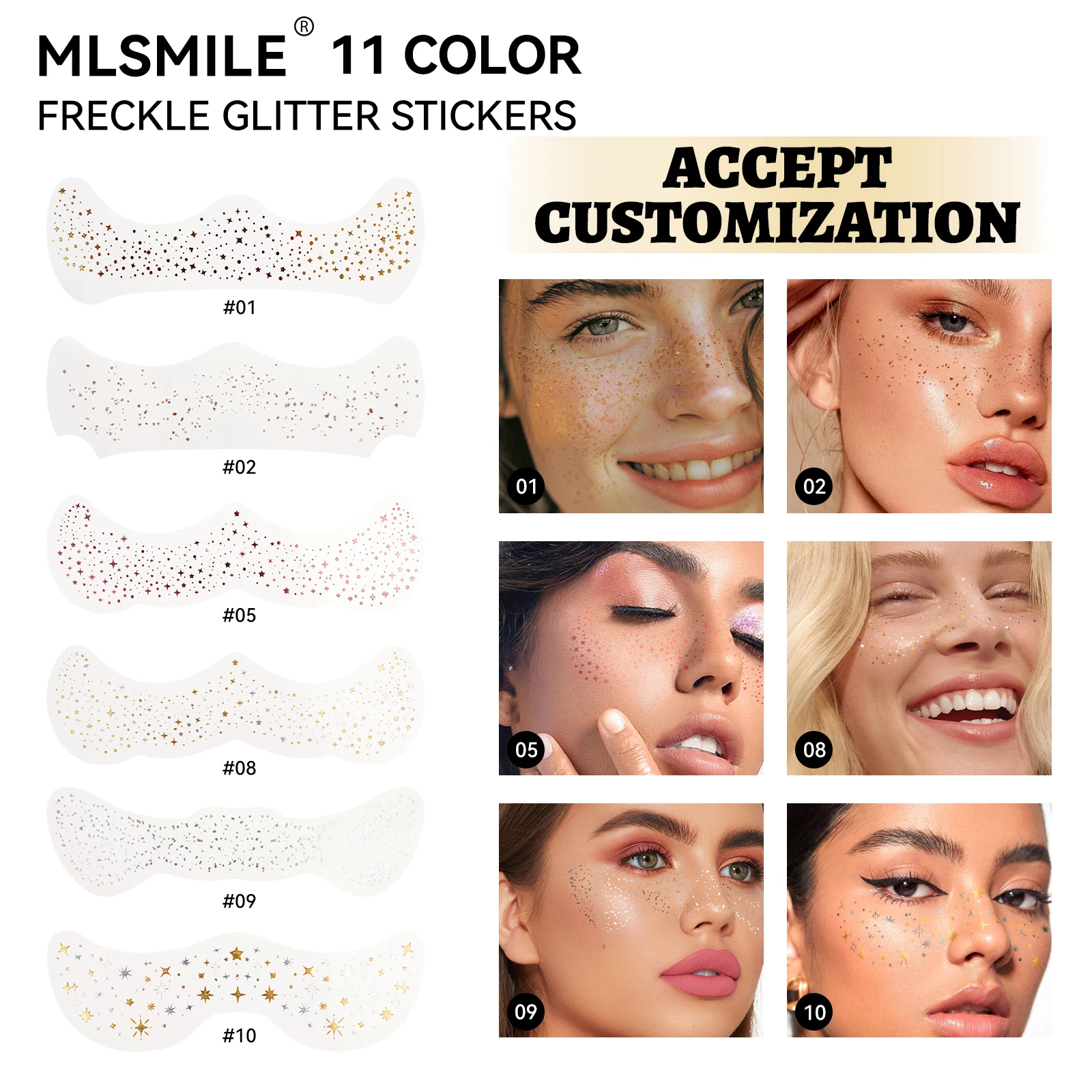 6-pieces Glitter Freckles Tattoo Stickers Waterproof Long Lasting Metallic Face Makeup Sticker Festival Party Temporary Body Art
6-pieces Glitter Freckles Tattoo Stickers Waterproof Long Lasting Metallic Face Makeup Sticker Festival Party Temporary Body Art