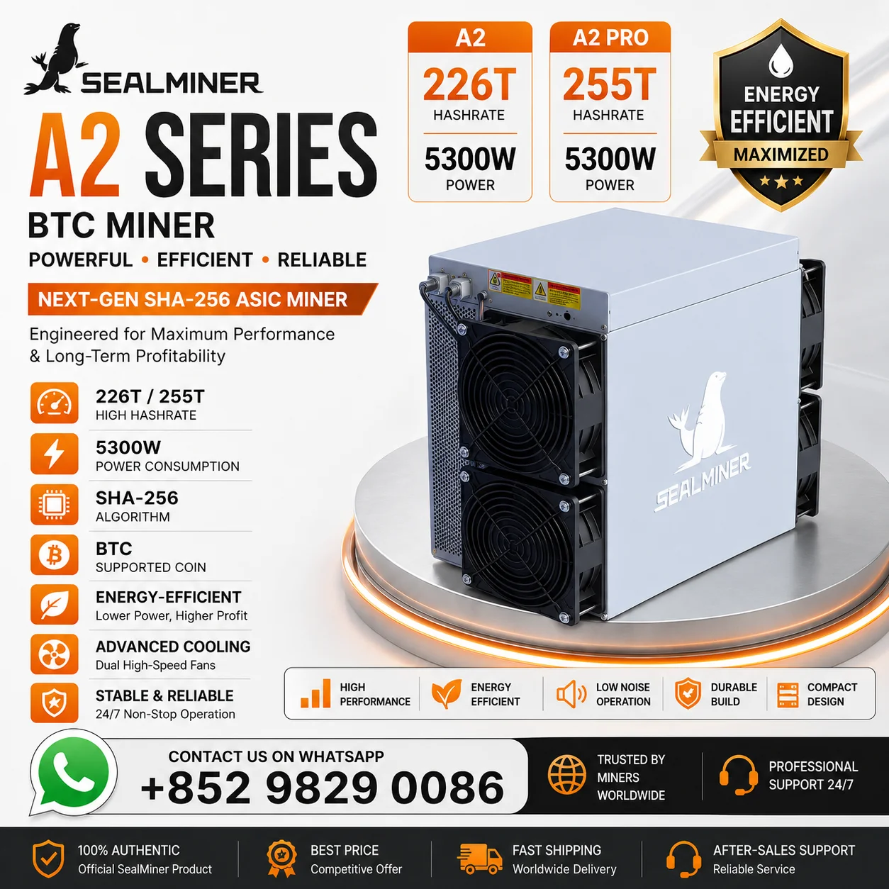 YUAN LONG OFFER _ SealMiner A2 226T A2 Pro 255T BTC Miner Energy-Efficient SHA-256 ASIC Miner Bitcoin Mining
YUAN LONG OFFER _ SealMiner A2 226T A2 Pro 255T BTC Miner Energy-Efficient SHA-256 ASIC Miner Bitcoin Mining