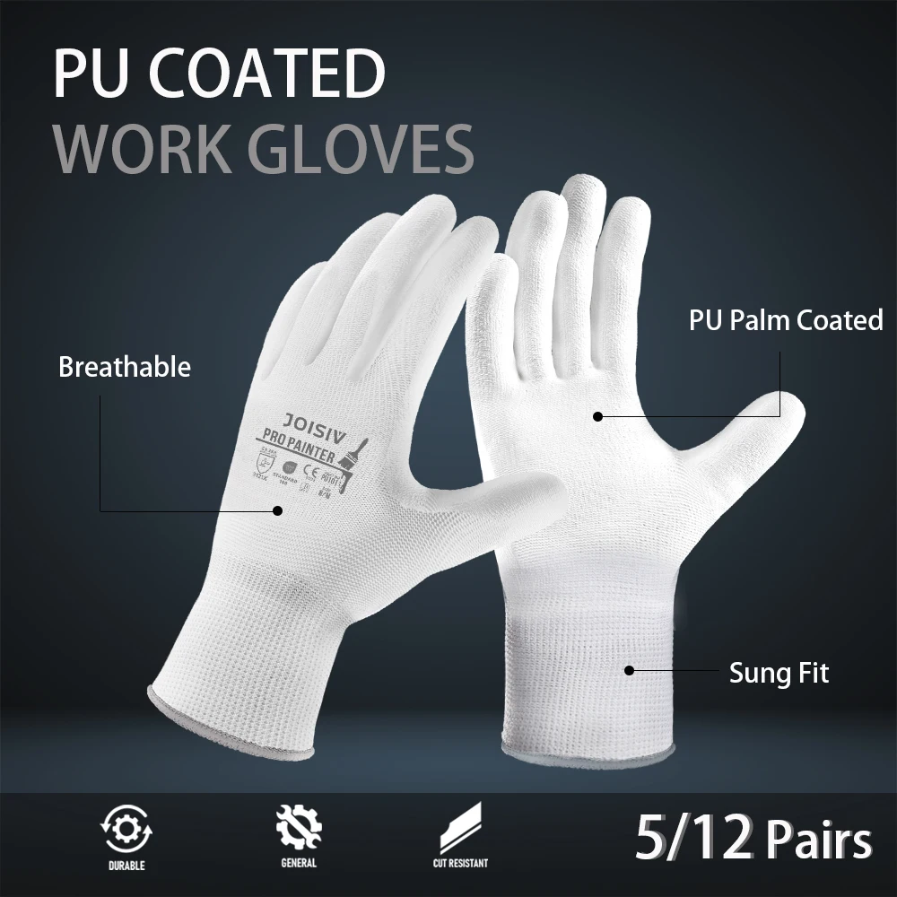5/12 Pairs White PU Coated Work Gloves For Mechanical Repair Outdoor Handling Anti-Slip Breathable
5/12 Pairs White PU Coated Work Gloves For Mechanical Repair Outdoor Handling Anti-Slip Breathable