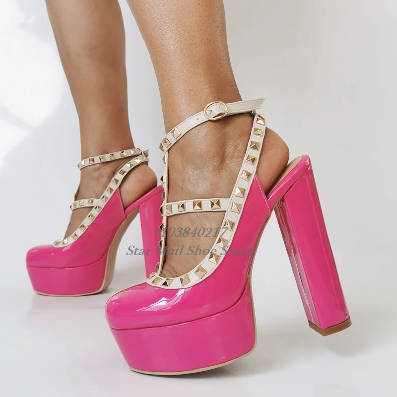 Metal Rivets Pink Platform Sandals Girl Sweet Chunky Heel Leather Sexy Catwalk Pointed Pump Spring Versatile Hollow Buckle Shoes
Metal Rivets Pink Platform Sandals Girl Sweet Chunky Heel Leather Sexy Catwalk Pointed Pump Spring Versatile Hollow Buckle Shoes