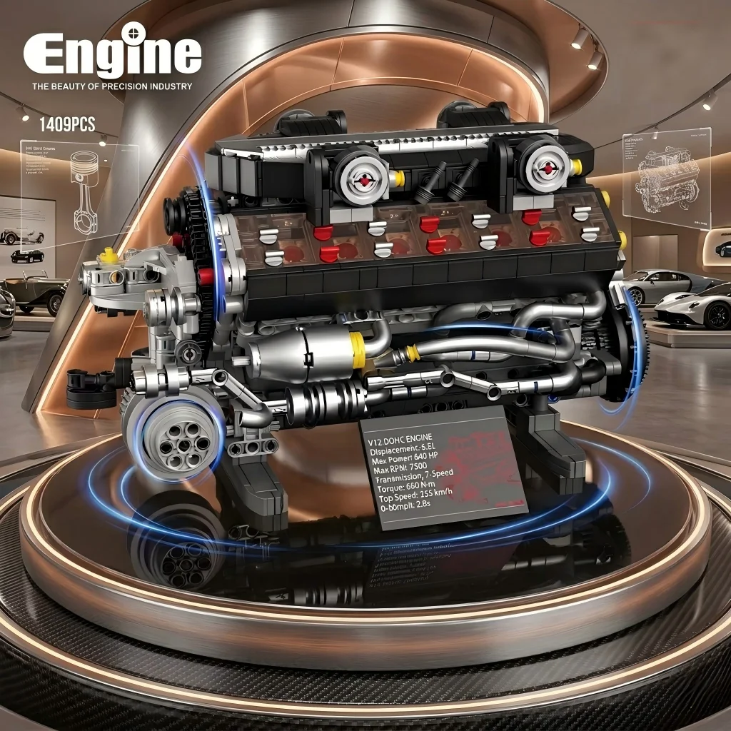 1409 Pcs V12 Engine Building Set, MOC Realistic Model Kit,DIY Home Decor Ornament, Unique Gift for Collectors.
1409 Pcs V12 Engine Building Set, MOC Realistic Model Kit,DIY Home Decor Ornament, Unique Gift for Collectors.