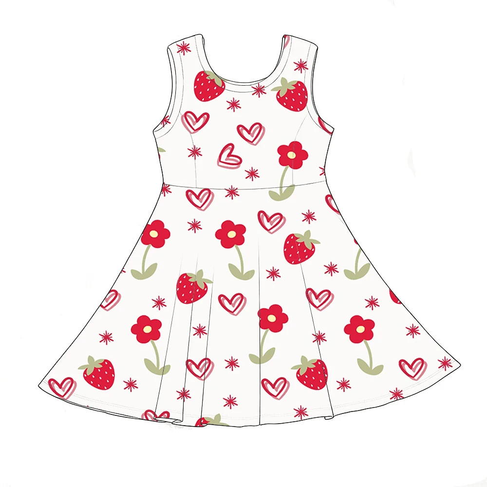 Boutique children's girls' dress Spaghetti strap fitted dress strawberry print wholesal custom
Boutique children's girls' dress Spaghetti strap fitted dress strawberry print wholesal custom